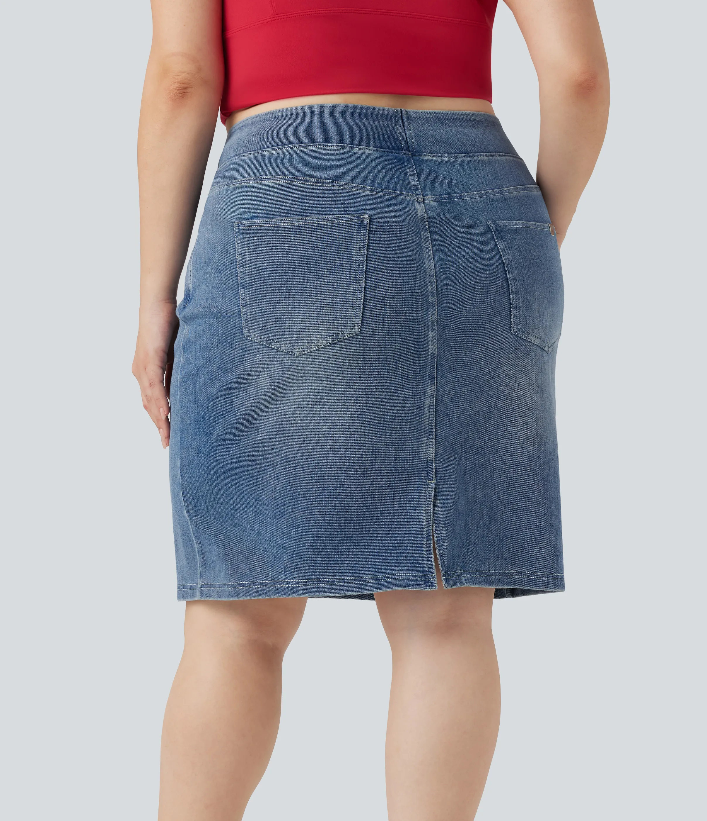 Halara Falda casual Halara Flex™ de mezclilla lavada de tiro alto con bolsillos en tallas grandes - Blue Gray Denim - 2X(regular) sold by Halara product image thumbnail 3