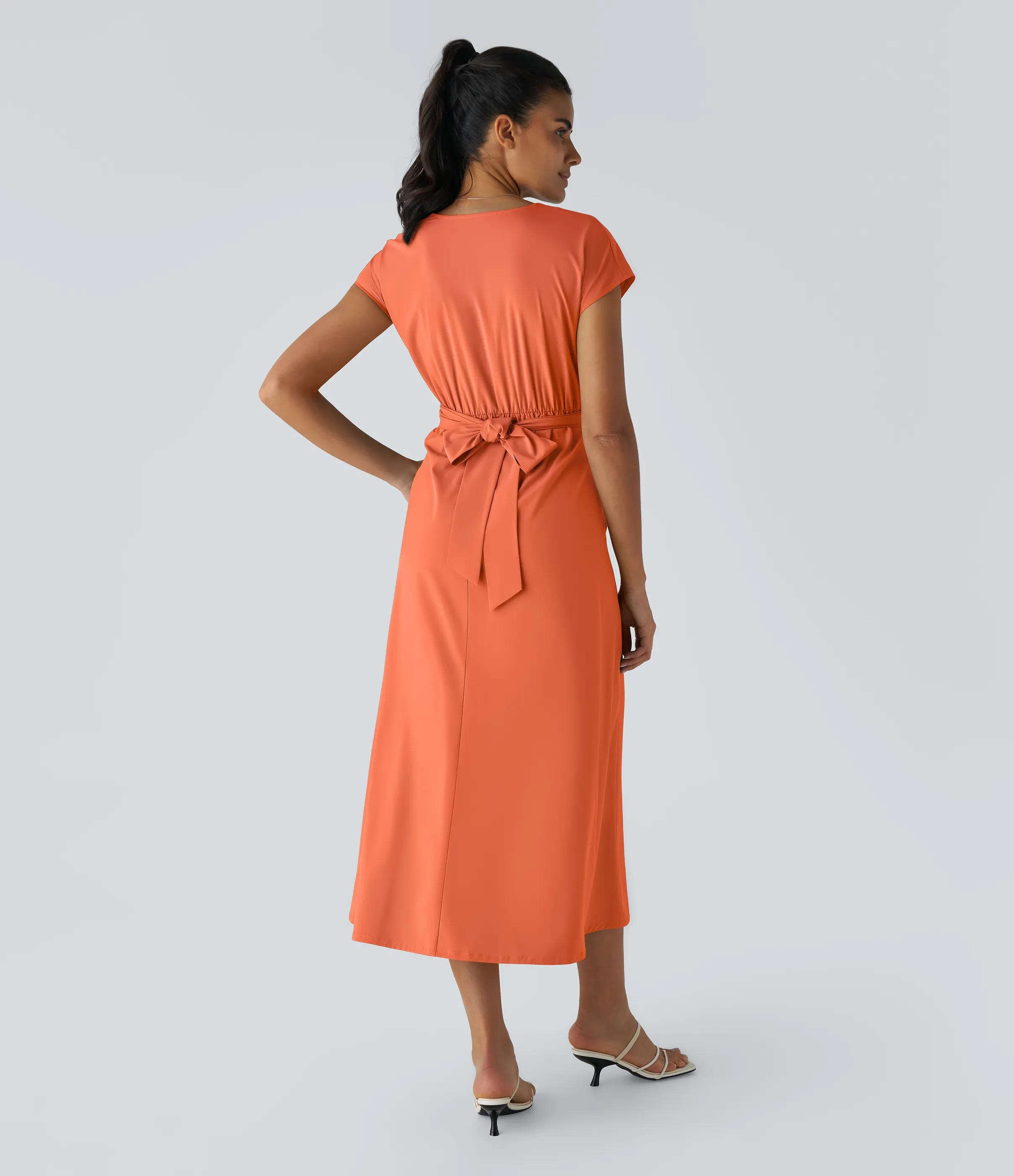 Halara Vestido midi Breezeful™ secado rápido cuello V manga corta bolsillo lateral lazo espalda - Flamingo - L sold by Halara product image thumbnail 3