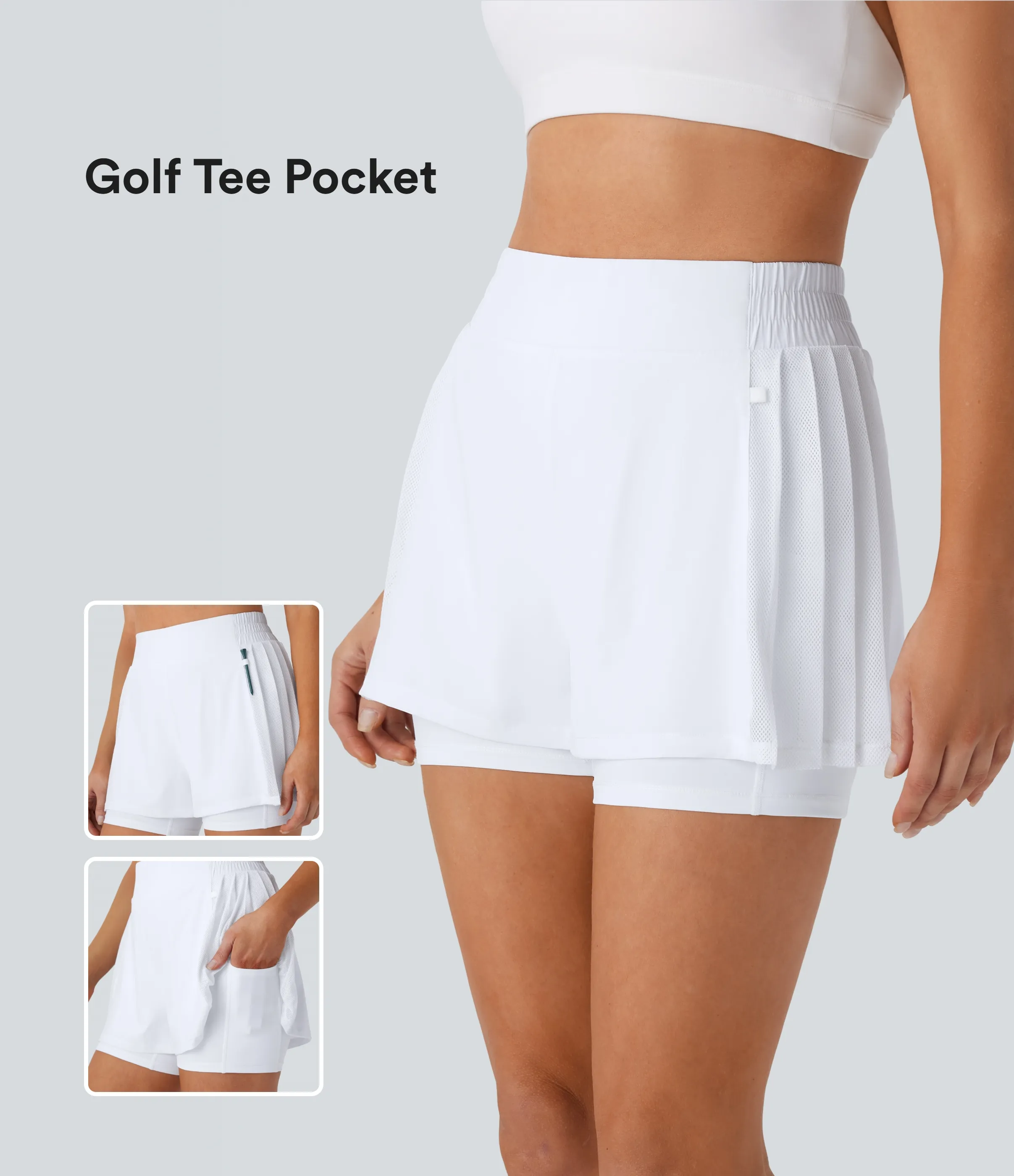 Halara Pantalón corto Breezeful™ golf tiro alto plisado malla contrastante 2 en 1 secado rápido bolsillo lateral bolsillo tee golf - White - XS sold by Halara product image thumbnail 2