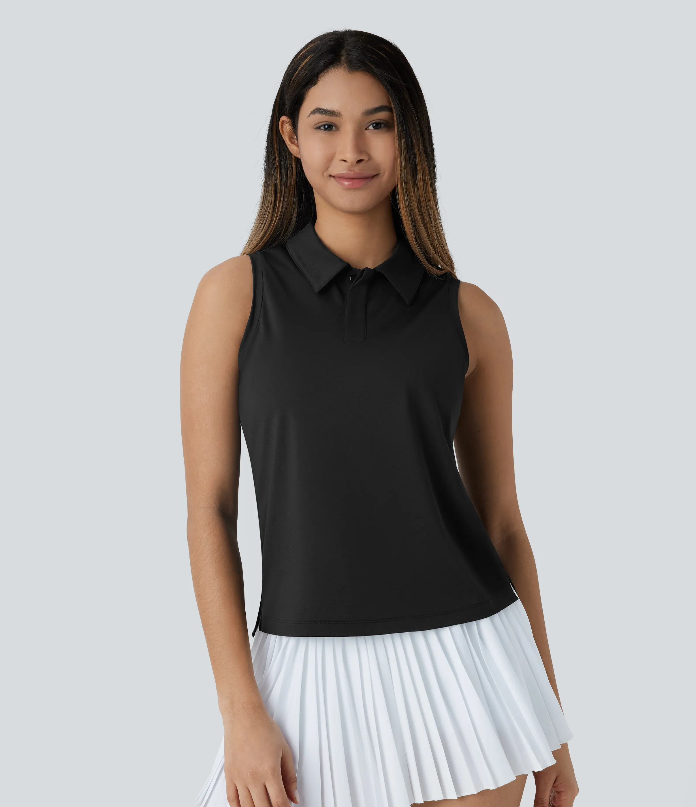 Halara Camiseta golf ligera sin mangas cuello polo dobladillo dividido - Black - S sold by Halara product image thumbnail 2