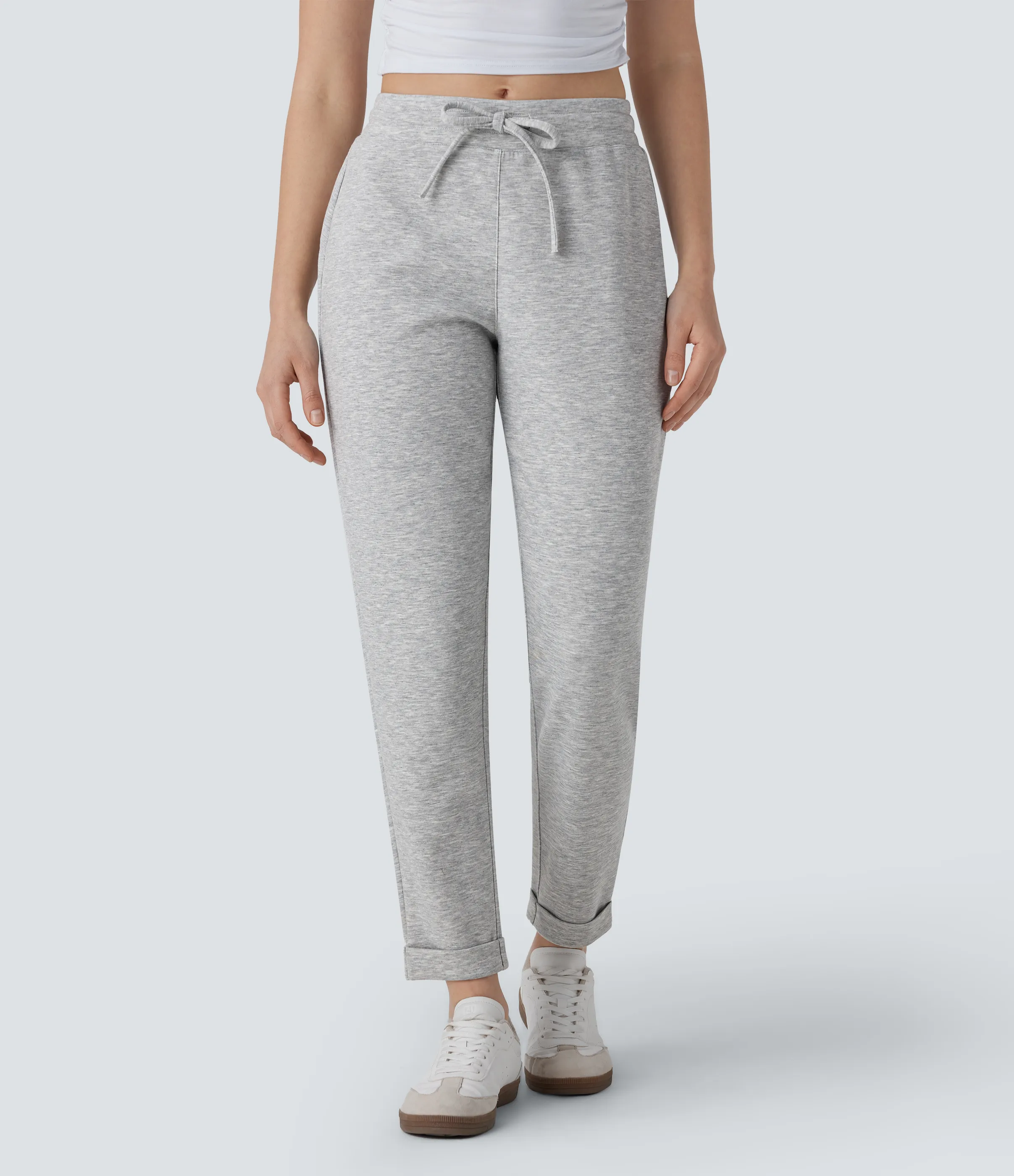 Halara Pantalones deportivos cónicos de tiro medio con cordón - Fog Gray - XS(regular) sold by Halara