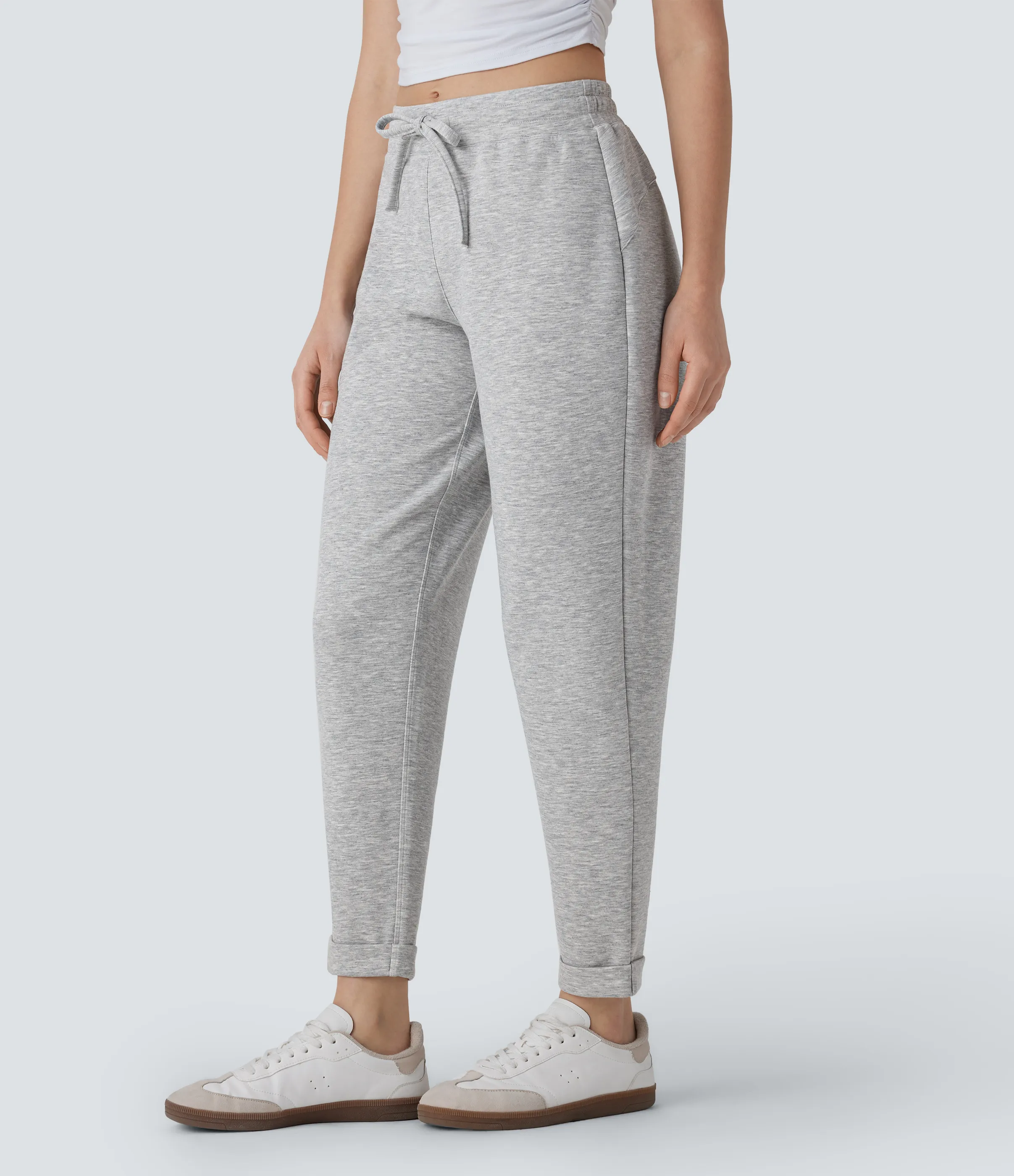 Halara Pantalones deportivos cónicos de tiro medio con cordón - Fog Gray - XS(regular) sold by Halara product image thumbnail 4