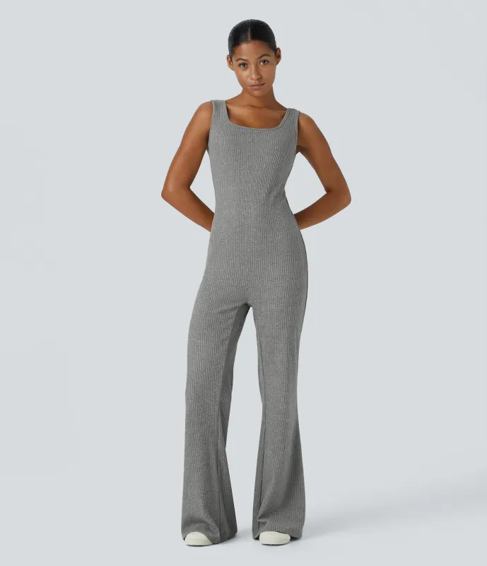 Halara Mono acanalado cuello cuadrado sin mangas ligeramente acampanado - Dark Mottled Grey - S(regular) sold by Halara