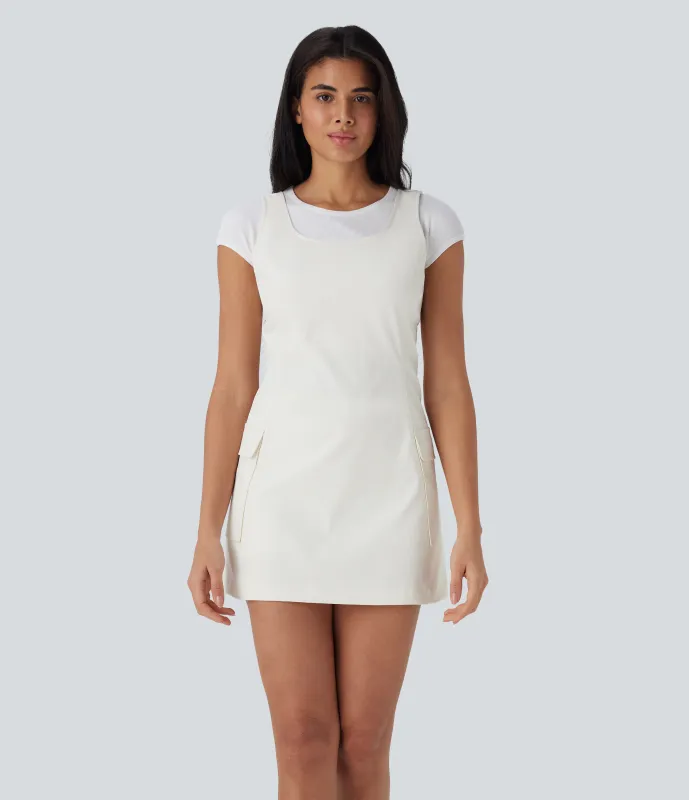 Halara Minivestido cargo de camping de dos piezas repelente al agua y al desgaste con espalda abierta y múltiples bolsillos - Oak White - S sold by Halara