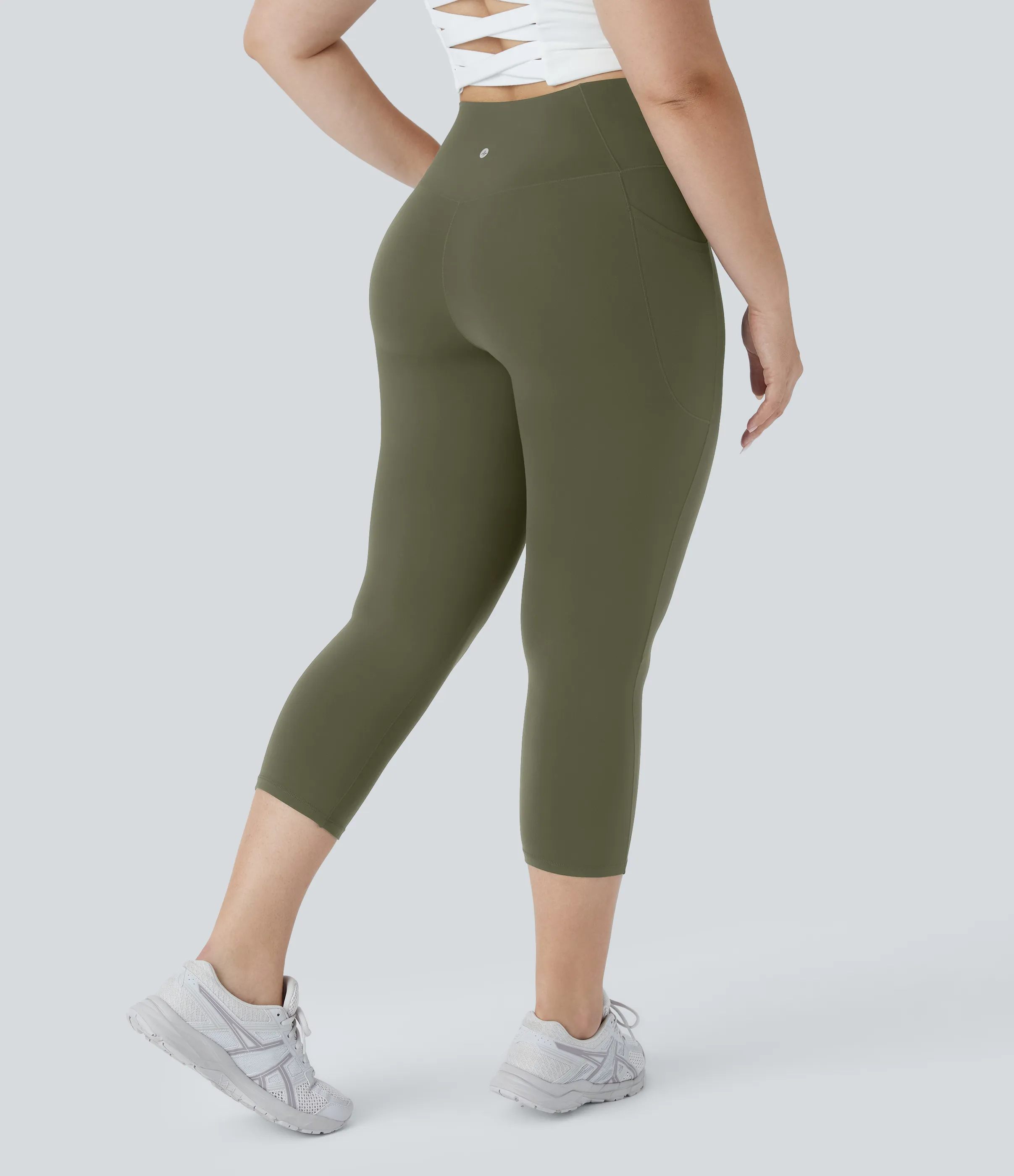 Halara Leggings Capri Softlyzero™ Yoga talla grande bolsillo cruzado tiro alto UPF50+ - Grass Grey Green - 1X sold by Halara product image thumbnail 3