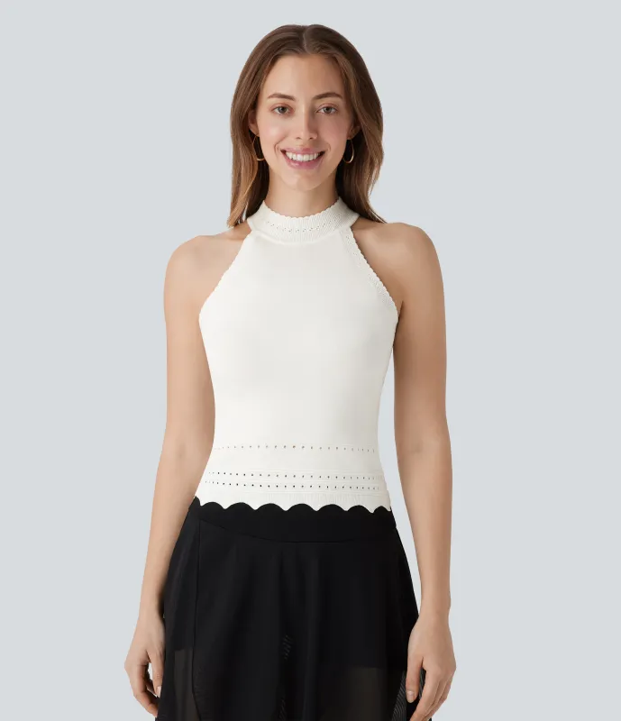 Halara Suéter sin mangas cuello redondo abertura resort - Oak White - L sold by Halara