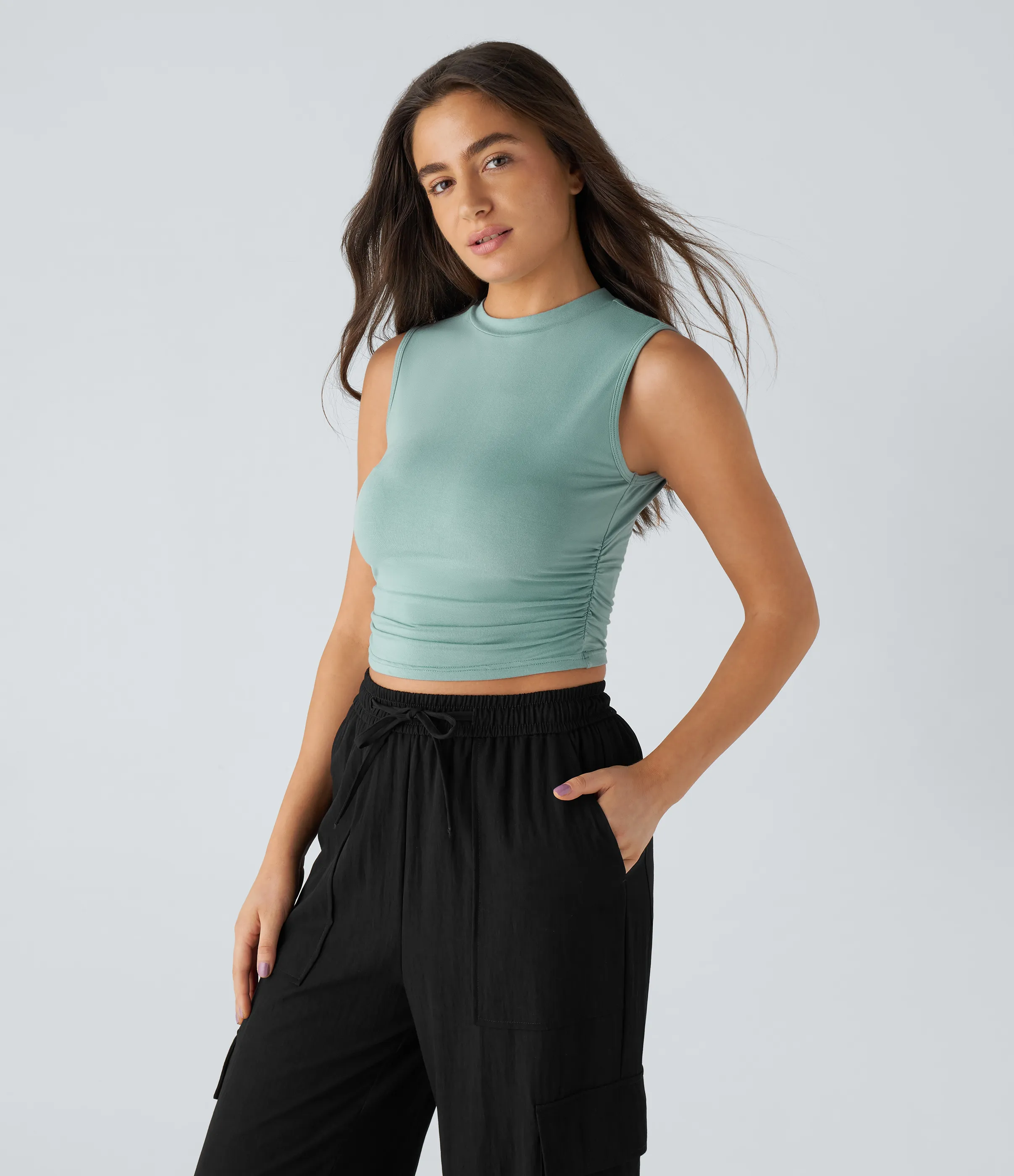 Halara Camiseta sin manga recortada ajustada pliegue cuello redondo - Azure - M sold by Halara product image thumbnail 2