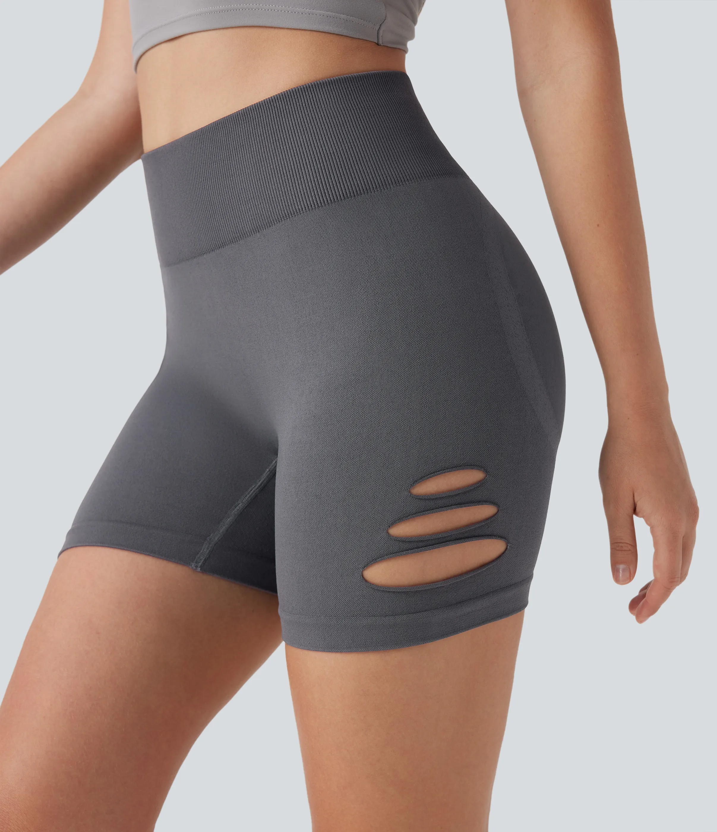 Halara Shorts de yoga de tiro alto sin costuras con cortes de 10 cm - Night Owl - XS sold by Halara product image thumbnail 5