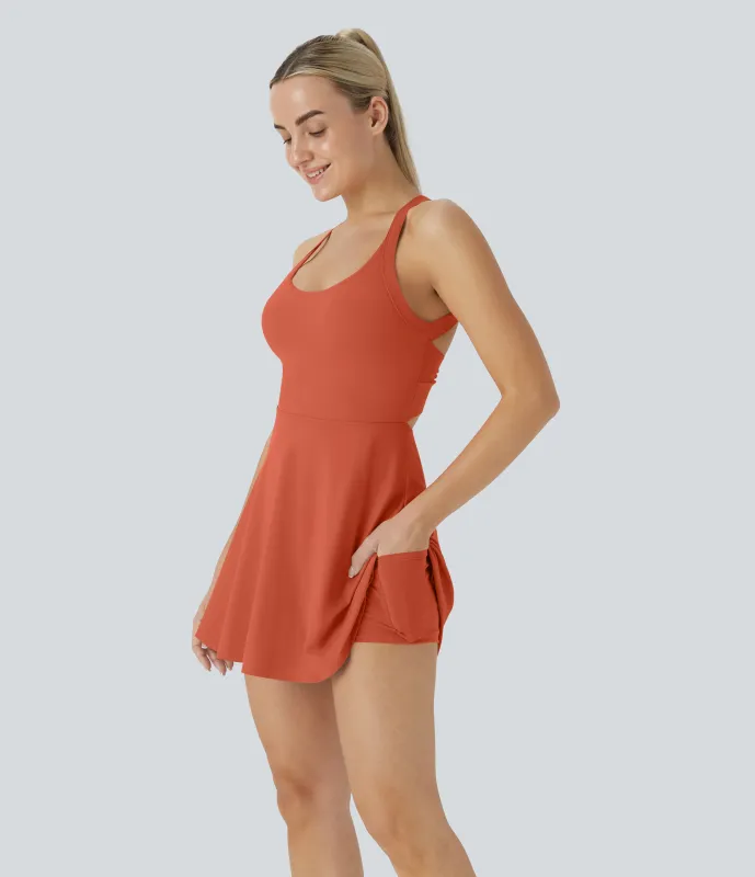 Halara Vestido Softlyzero™ Airy deportivo activo baile tacto fresco sin espalda retorcido - Edición Easy Peezy - Orange Rust - M sold by Halara