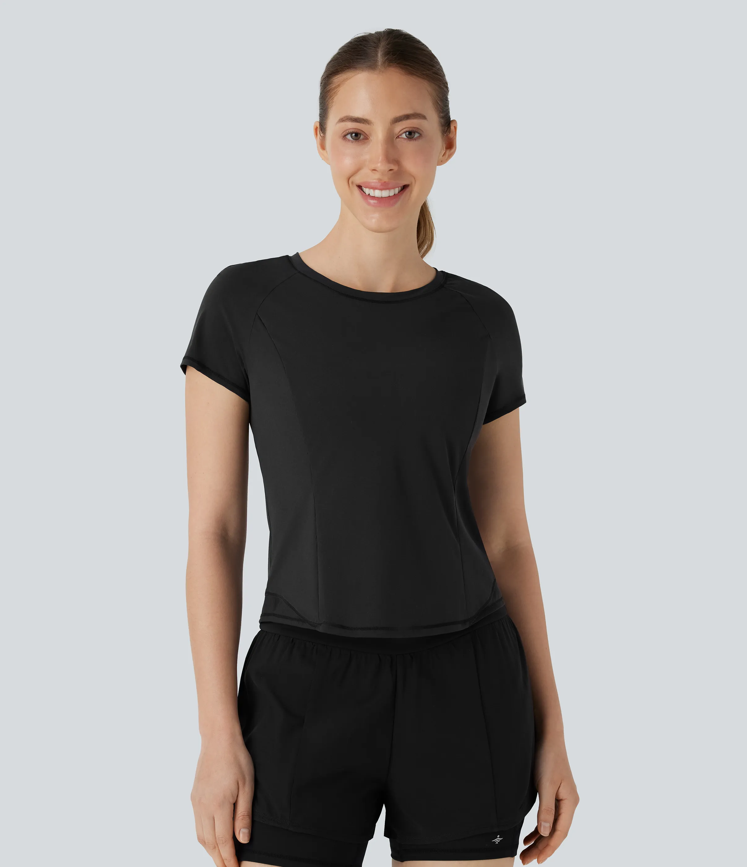 Halara Camiseta deportiva correr secado rápido cuello redondo manga corta reflectante malla contrastante corte - Black - S sold by Halara product image thumbnail 3