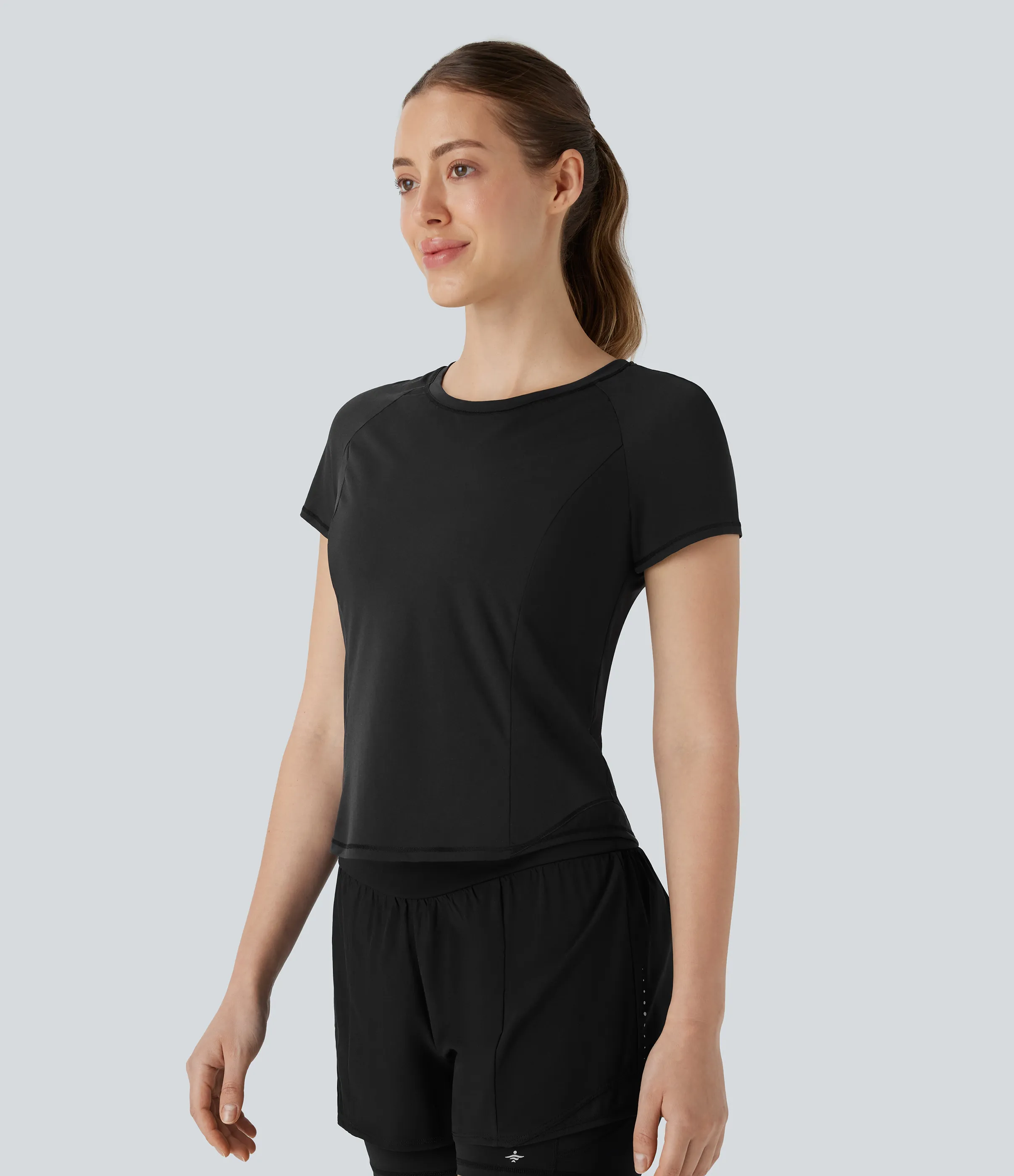 Halara Camiseta deportiva correr secado rápido cuello redondo manga corta reflectante malla contrastante corte - Black - S sold by Halara product image thumbnail 4