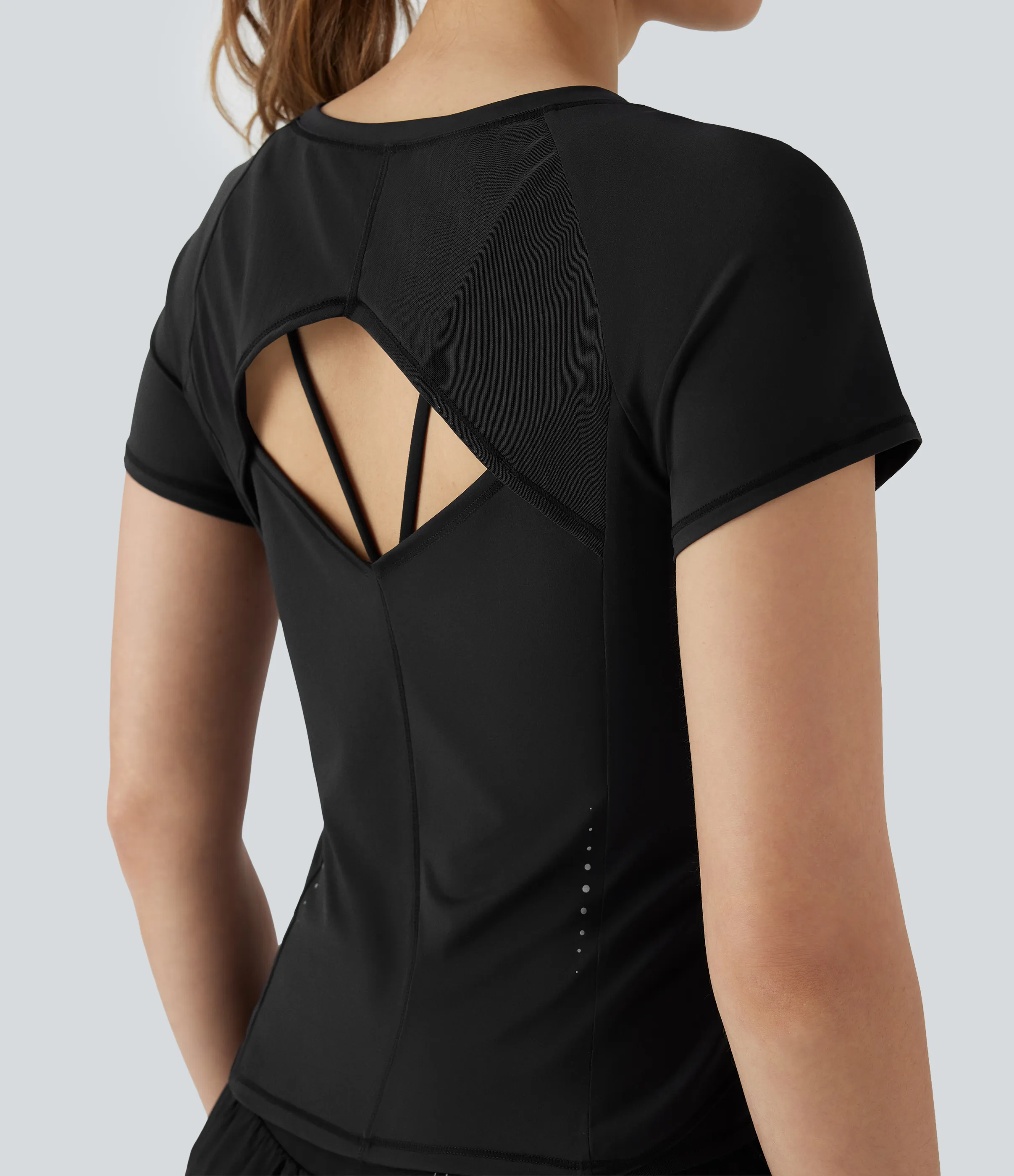 Halara Camiseta deportiva correr secado rápido cuello redondo manga corta reflectante malla contrastante corte - Black - S sold by Halara product image thumbnail 5
