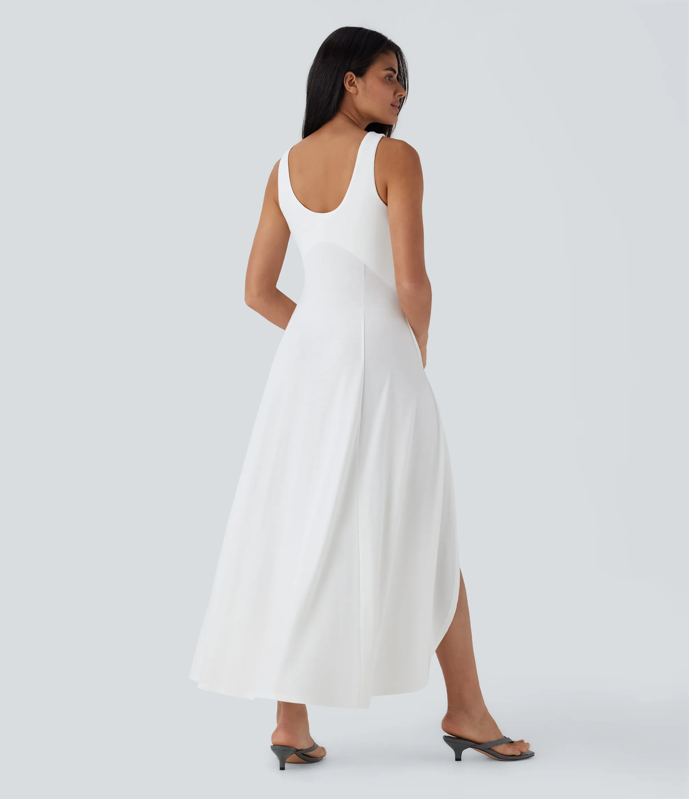 Halara Vestido largo casual fluido de tirantes con escote en U, abertura lateral y espalda descubierta - White - XL sold by Halara product image thumbnail 3
