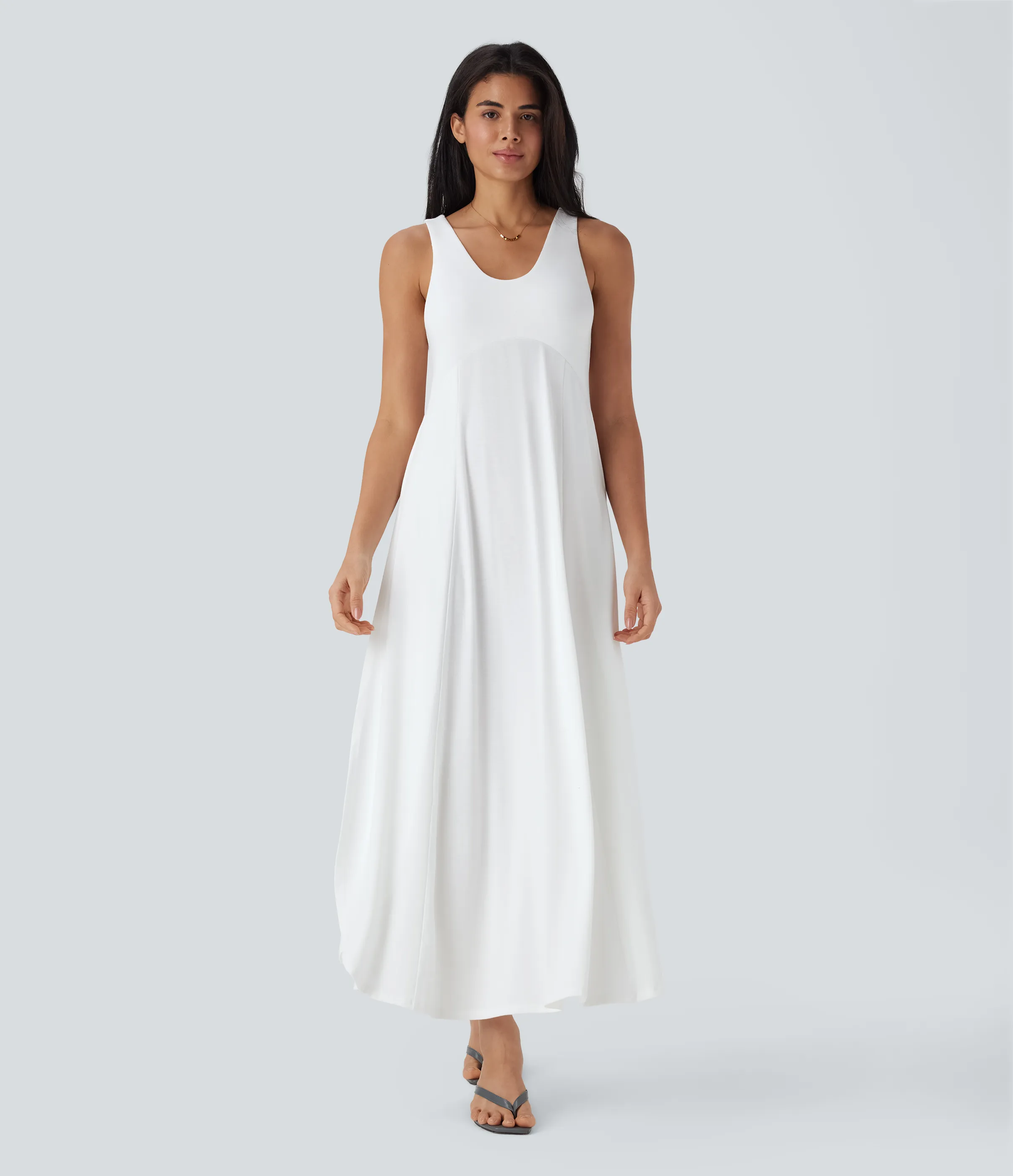 Halara Vestido largo casual fluido de tirantes con escote en U, abertura lateral y espalda descubierta - White - XL sold by Halara product image thumbnail 4