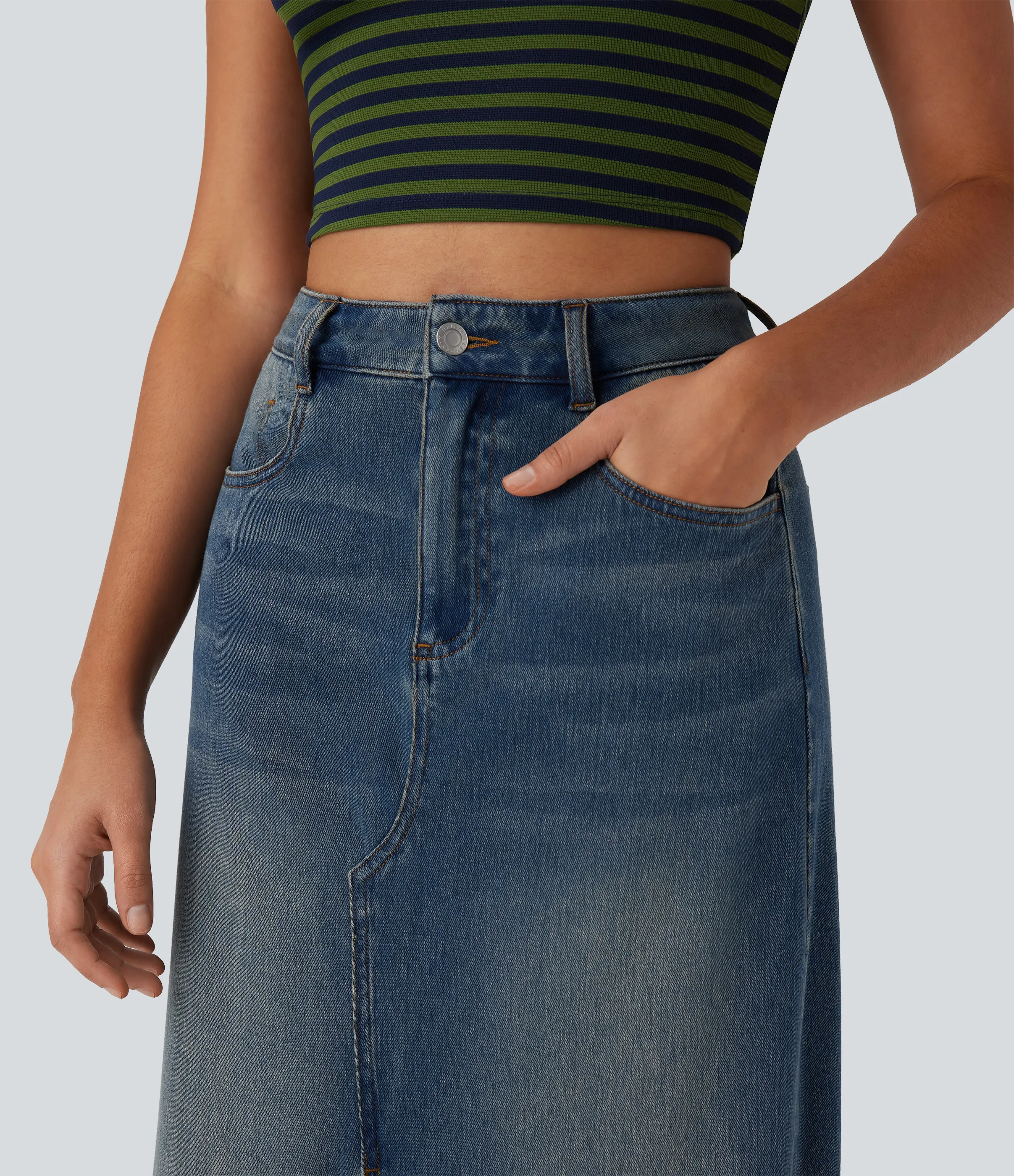 Halara Falda Halara Flex™ Denim elástico lavado abertura múltiple bolsillo tiro medio - Blue Surf Denim - L(regular) sold by Halara product image thumbnail 5