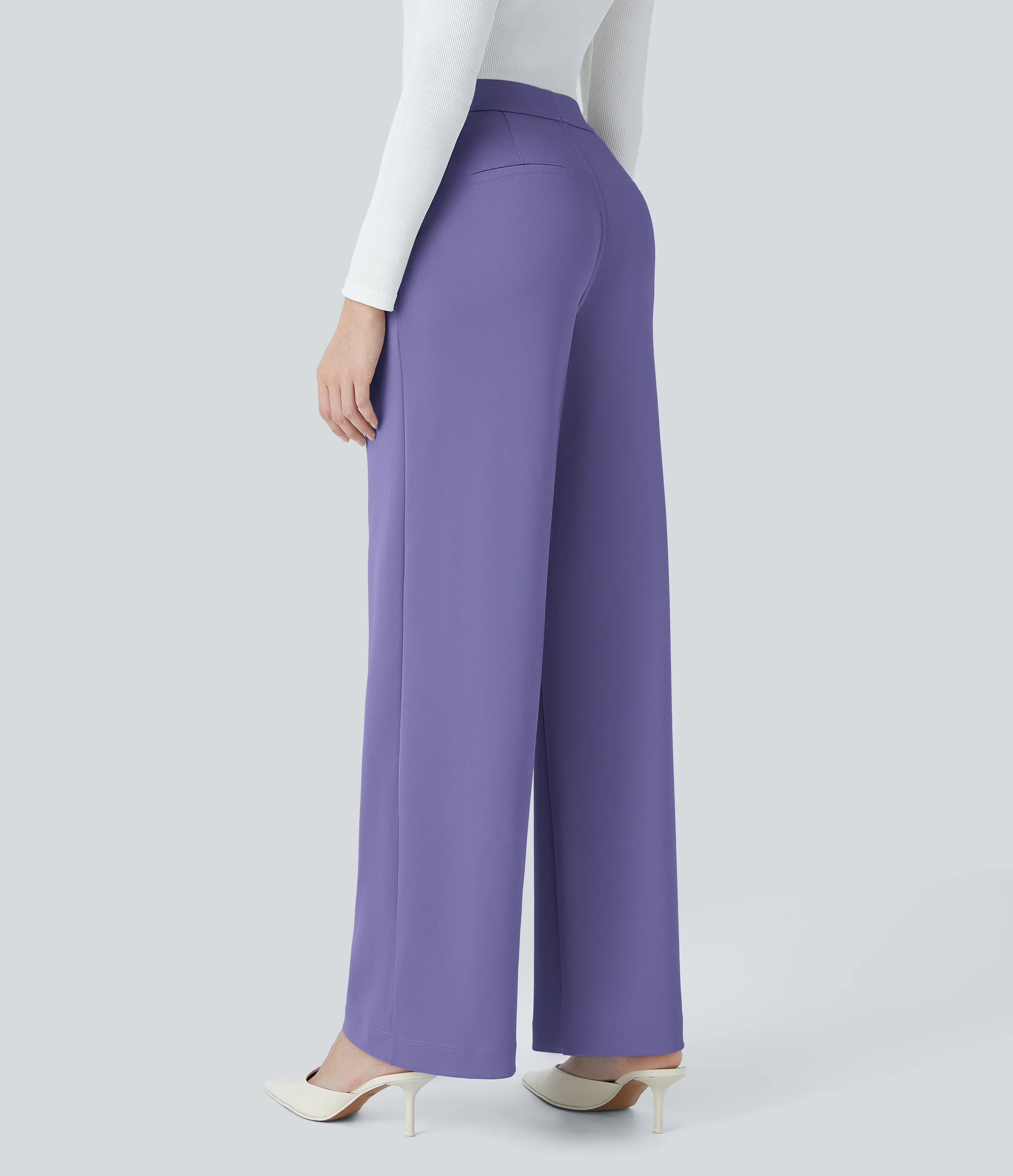 Halara Pantalón Halara Flex™ oficina crepé pierna recta bolsillo lateral tiro alto - Aster Purple - M(petite) sold by Halara