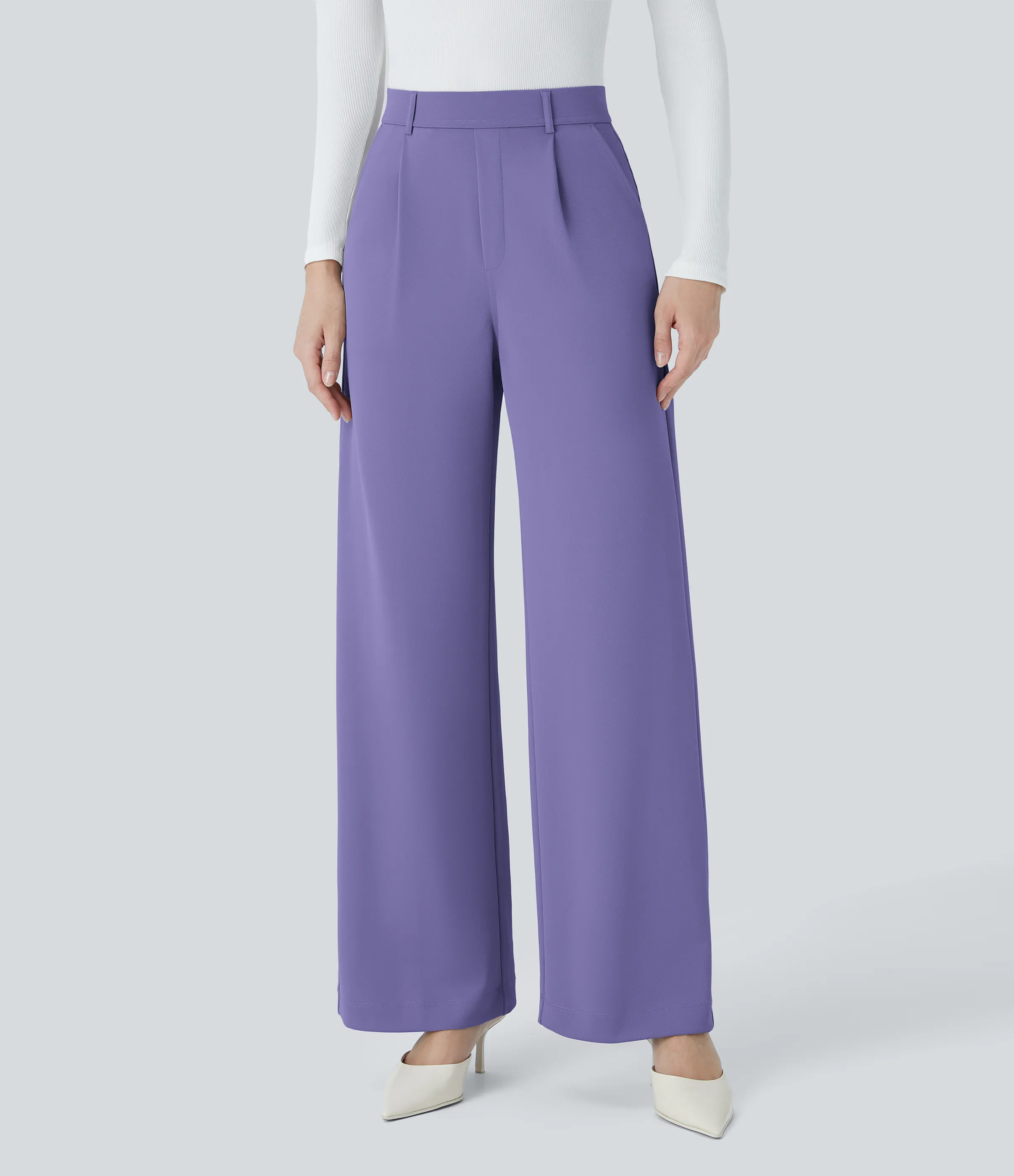 Halara Pantalón Halara Flex™ oficina crepé pierna recta bolsillo lateral tiro alto - Aster Purple - M(petite) sold by Halara product image thumbnail 3