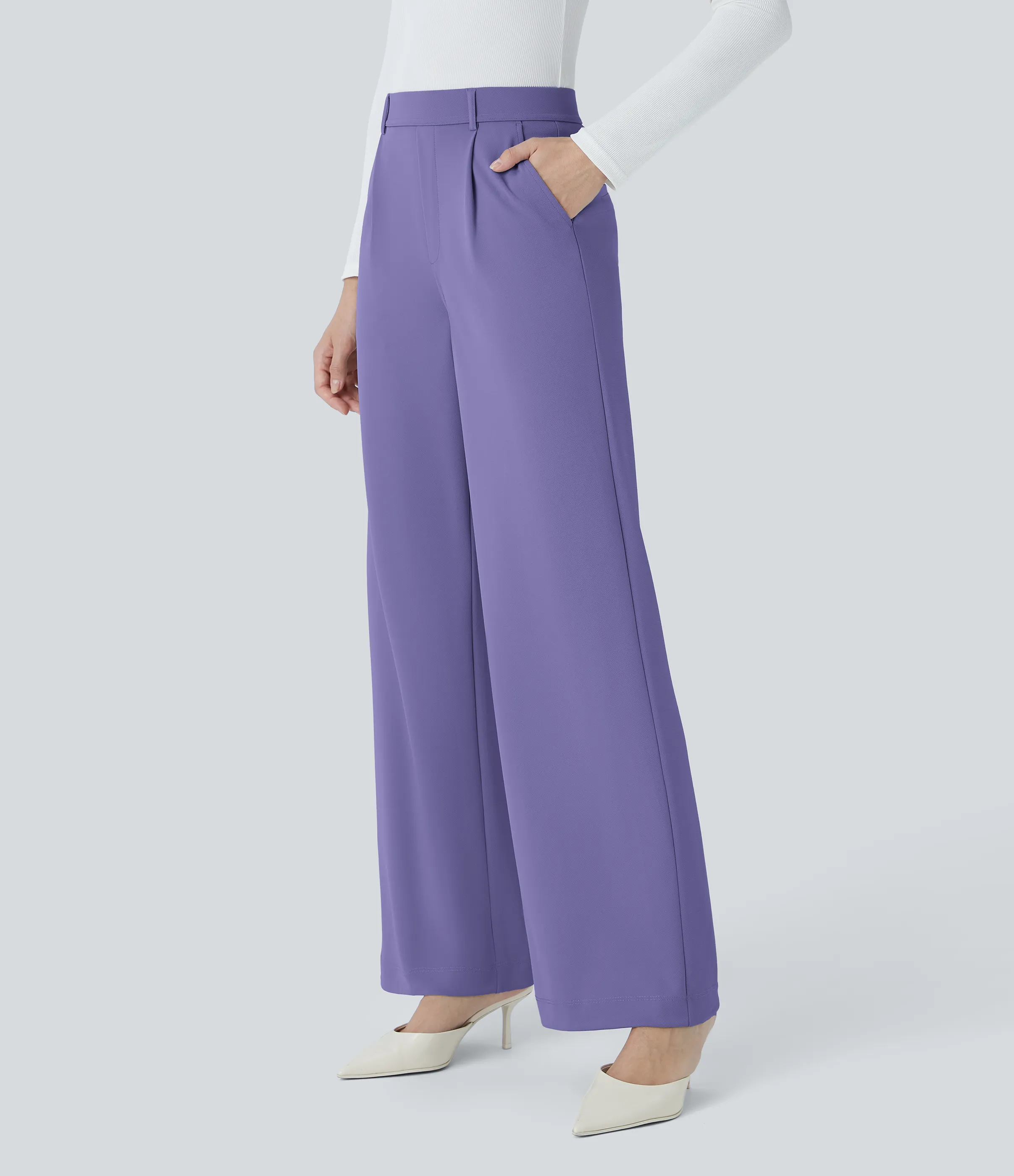Halara Pantalón Halara Flex™ oficina crepé pierna recta bolsillo lateral tiro alto - Aster Purple - M(petite) sold by Halara product image thumbnail 4