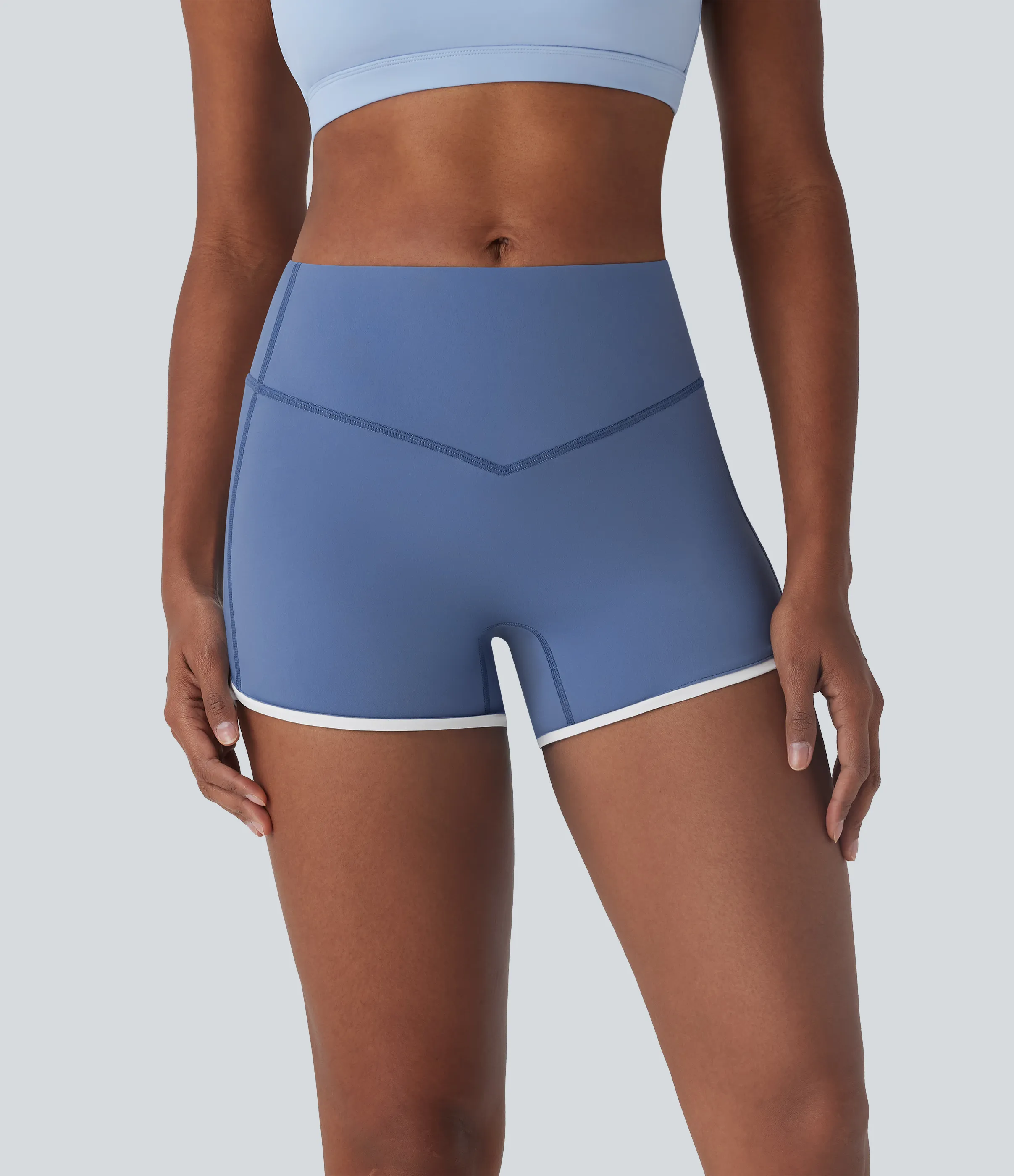 Halara Shorts de yoga moldeadores Softlyzero™ Airy de tiro medio con moldeador de abdomen, bloques de color y tacto frío de 7.5 cm - UPF50+ - Endless Sky - XL sold by Halara product image thumbnail 4