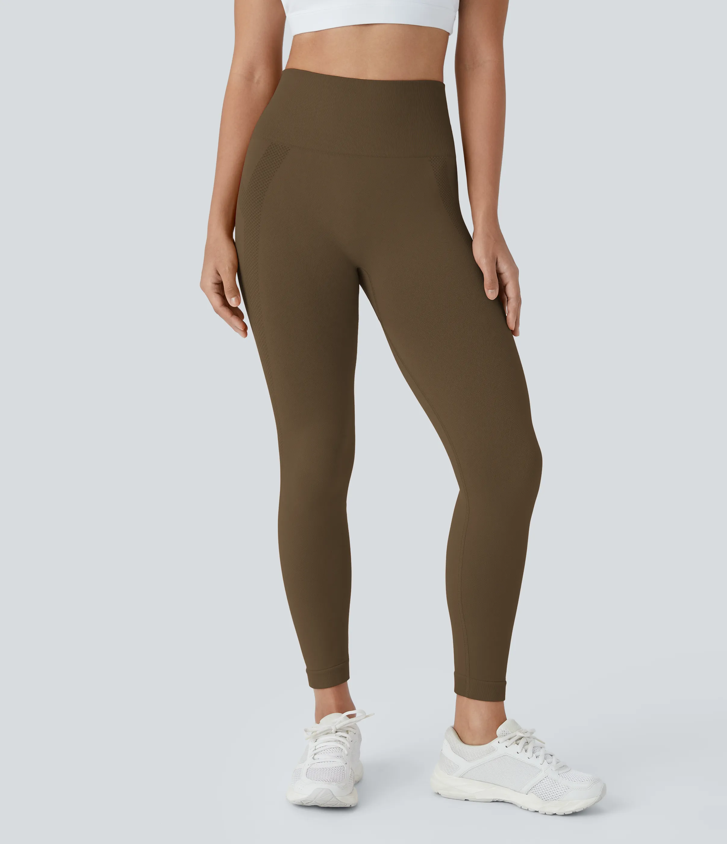 Halara Leggings yoga tiro alto frunce 7/8 flujo sin costura - Dawn Brown - M(7/8) sold by Halara product image thumbnail 3