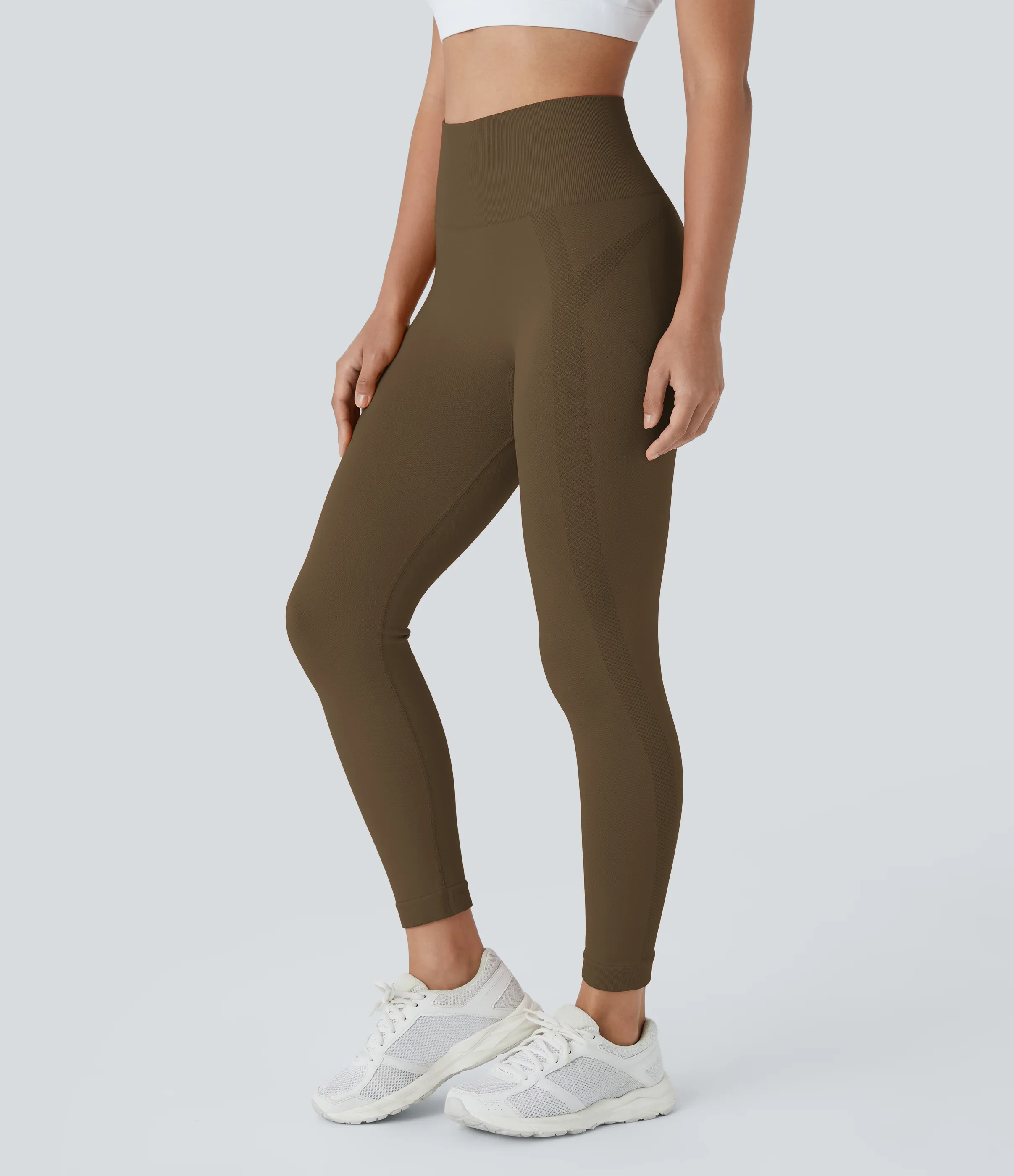 Halara Leggings yoga tiro alto frunce 7/8 flujo sin costura - Dawn Brown - M(7/8) sold by Halara product image thumbnail 4