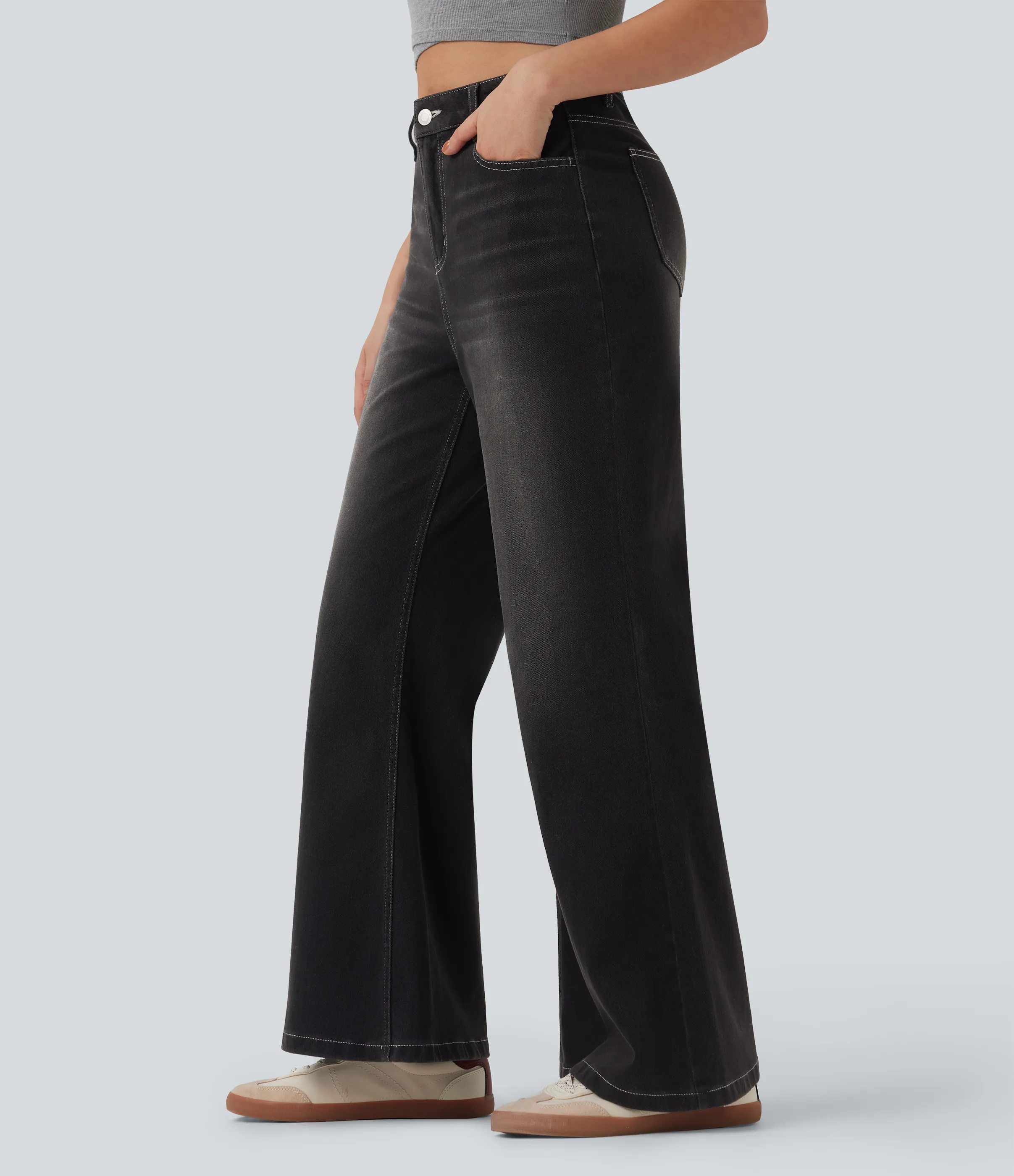 Halara Jeans acampanados Halara Flex™ casuales de tiro alto con bolsillos - Phantom Denim - XL(regular) sold by Halara product image thumbnail 4