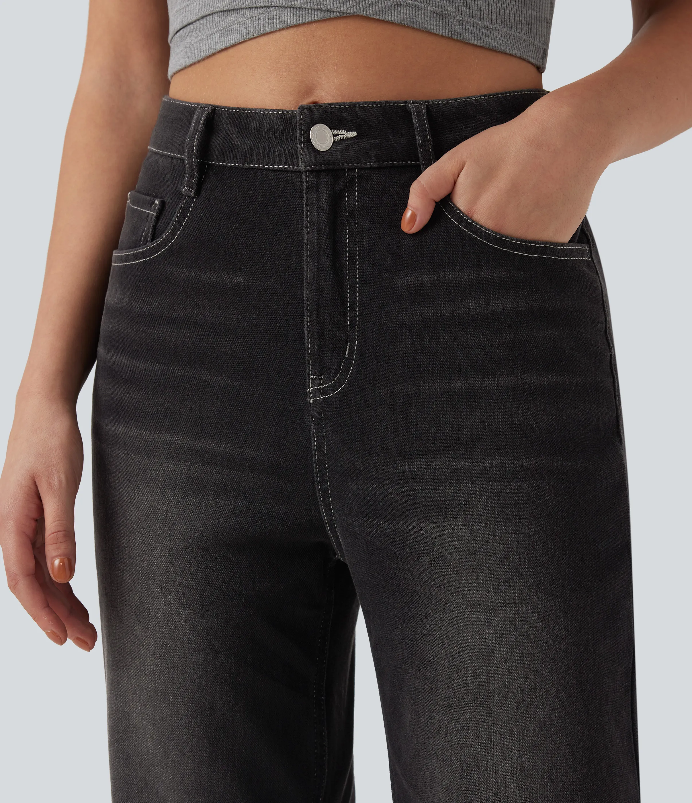 Halara Jeans acampanados Halara Flex™ casuales de tiro alto con bolsillos - Phantom Denim - XL(regular) sold by Halara product image thumbnail 5