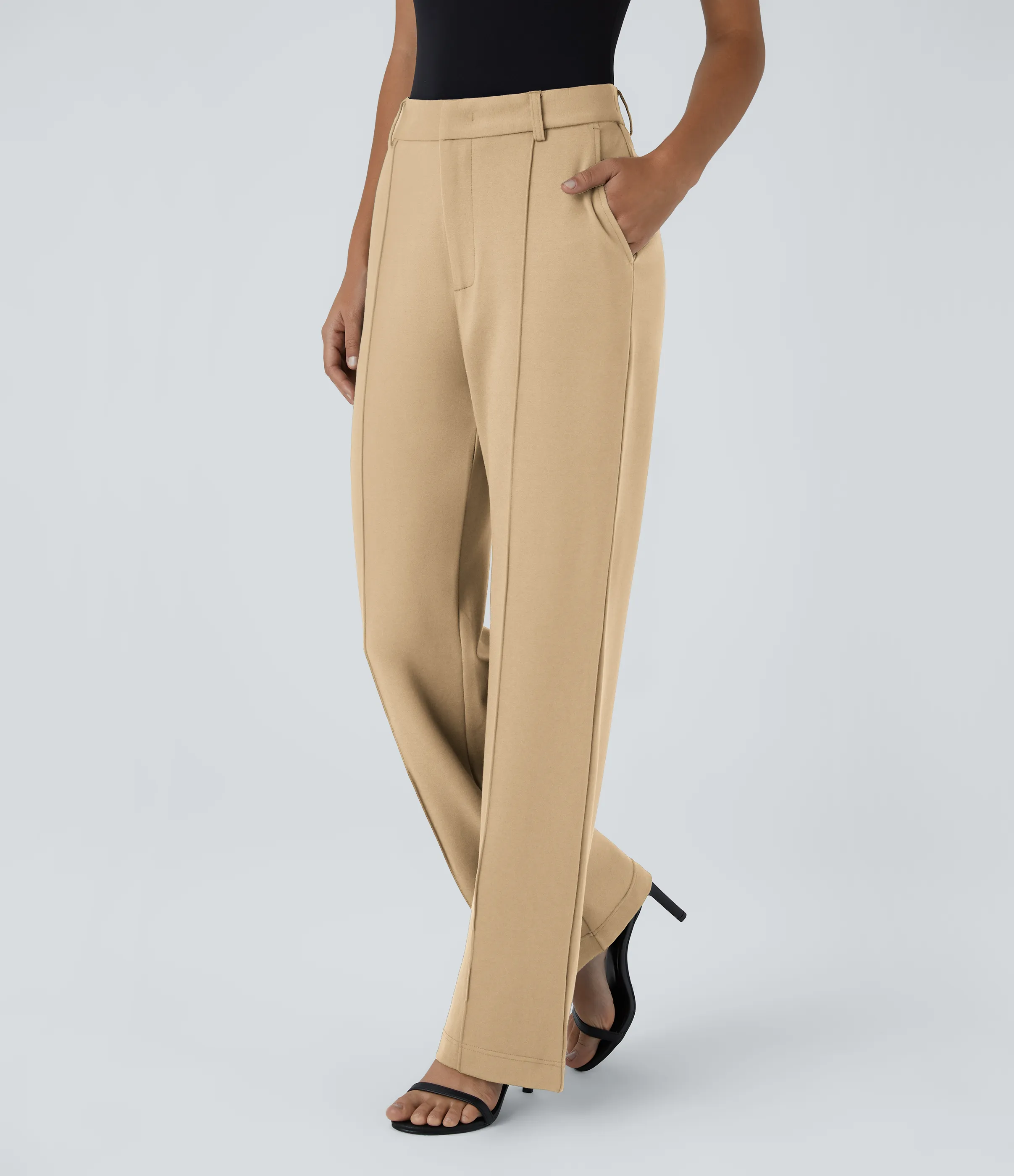 Halara Pantalón Halara Flex™ traje oficina pierna recta bolsillo lateral tiro alto - Taos Taupe - L(regular) sold by Halara product image thumbnail 4
