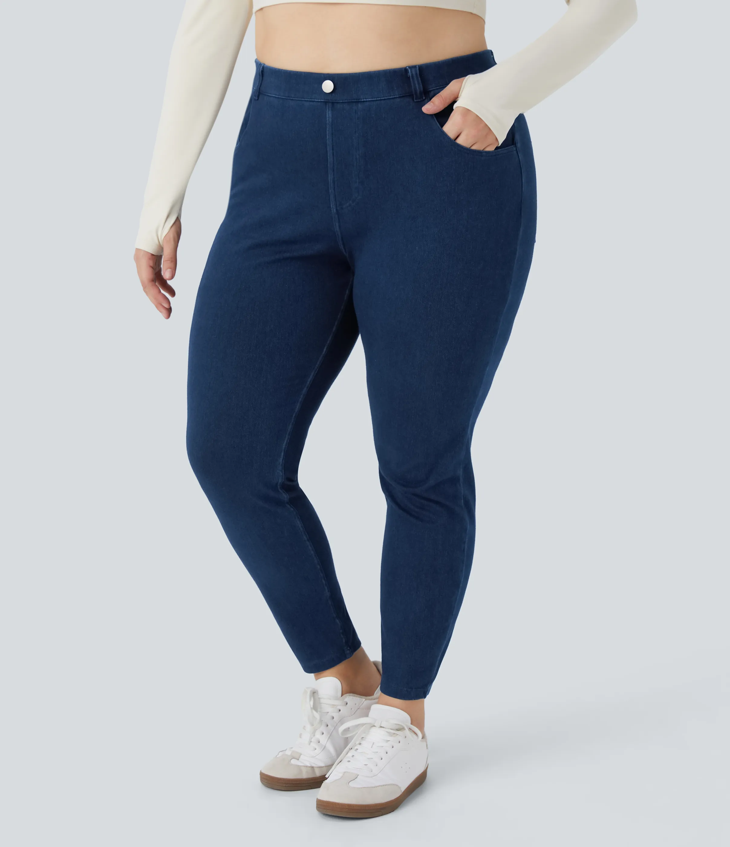 Halara Leggings 7/8 Halara Flex™ Denim oficina elástico múltiple bolsillo tiro alto Talla grande - Washed Denim Navy Blue - 3X(7/8) sold by Halara product image thumbnail 3