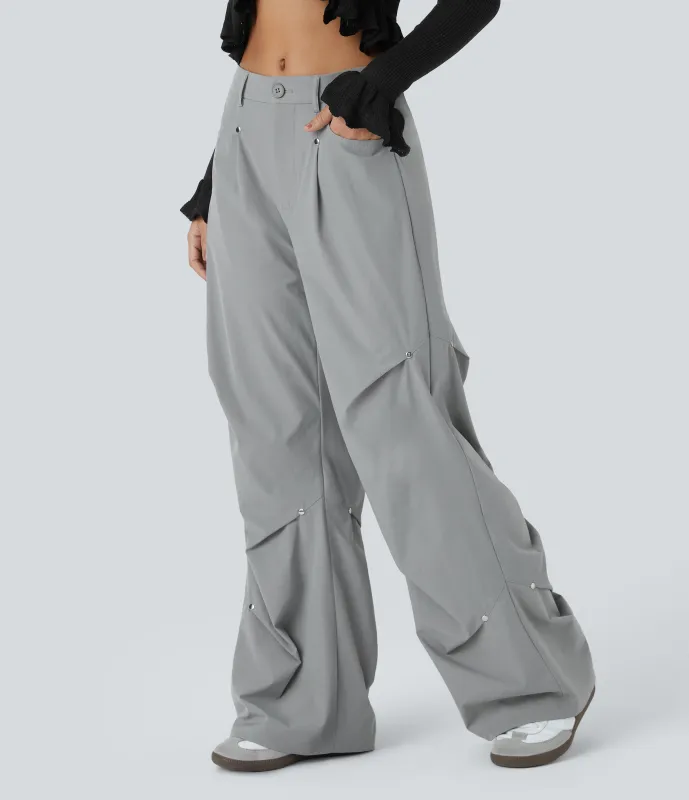 Halara Pantalón paracaídas bolsillo lateral cierre botón tiro medio - Quarry - XL(regular) sold by Halara