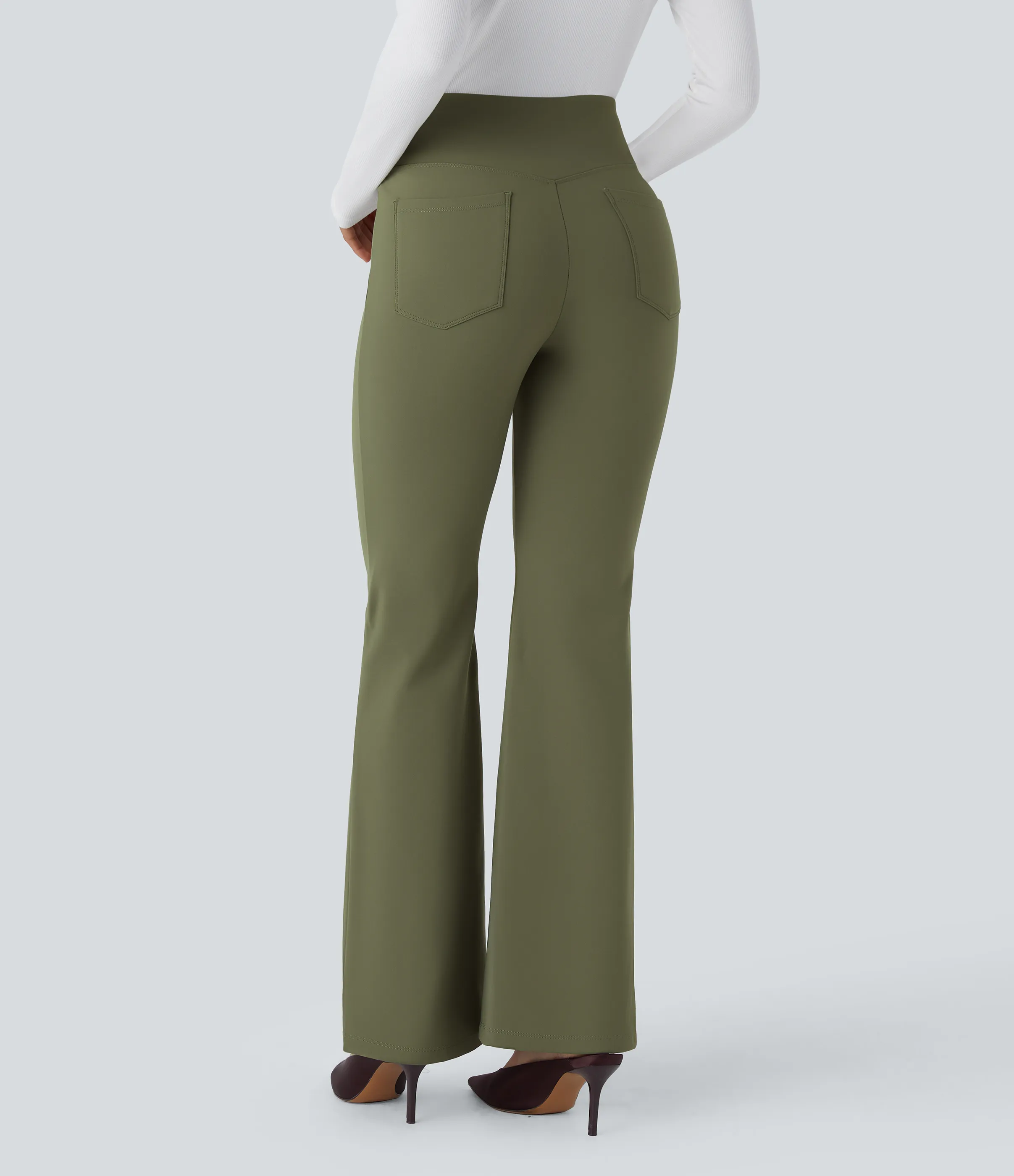 Halara Pantalón Softlyzero™ Plush oficina acampanado tiro alto posterior cruzada térmica - Deep Sage - S(regular) sold by Halara product image thumbnail 3