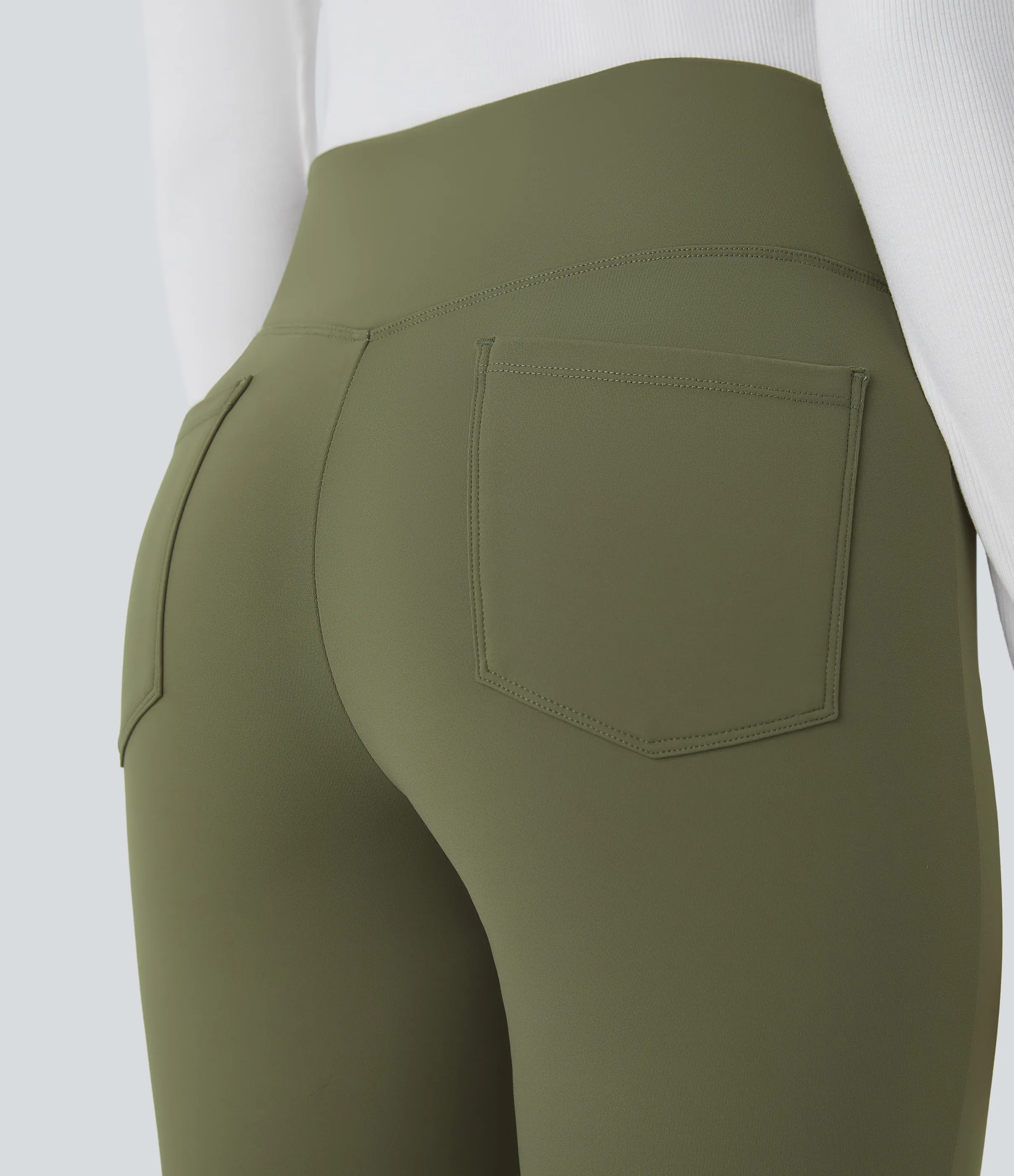 Halara Pantalón Softlyzero™ Plush oficina acampanado tiro alto posterior cruzada térmica - Deep Sage - S(regular) sold by Halara product image thumbnail 5