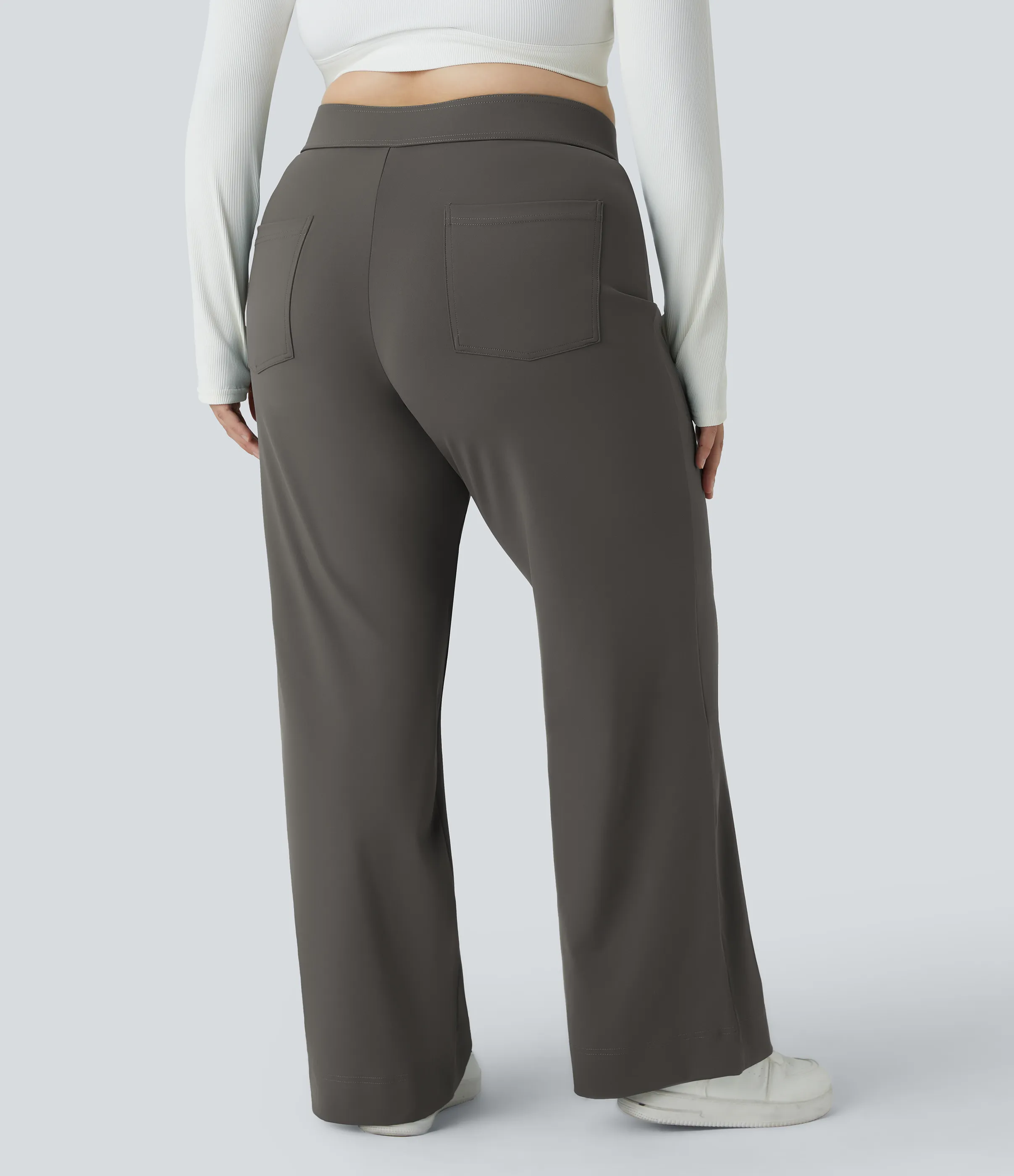 Halara Pantalón tiro alto botón múltiple bolsillo pierna recta talla grande - Deep Red Grey - 2X sold by Halara product image thumbnail 3