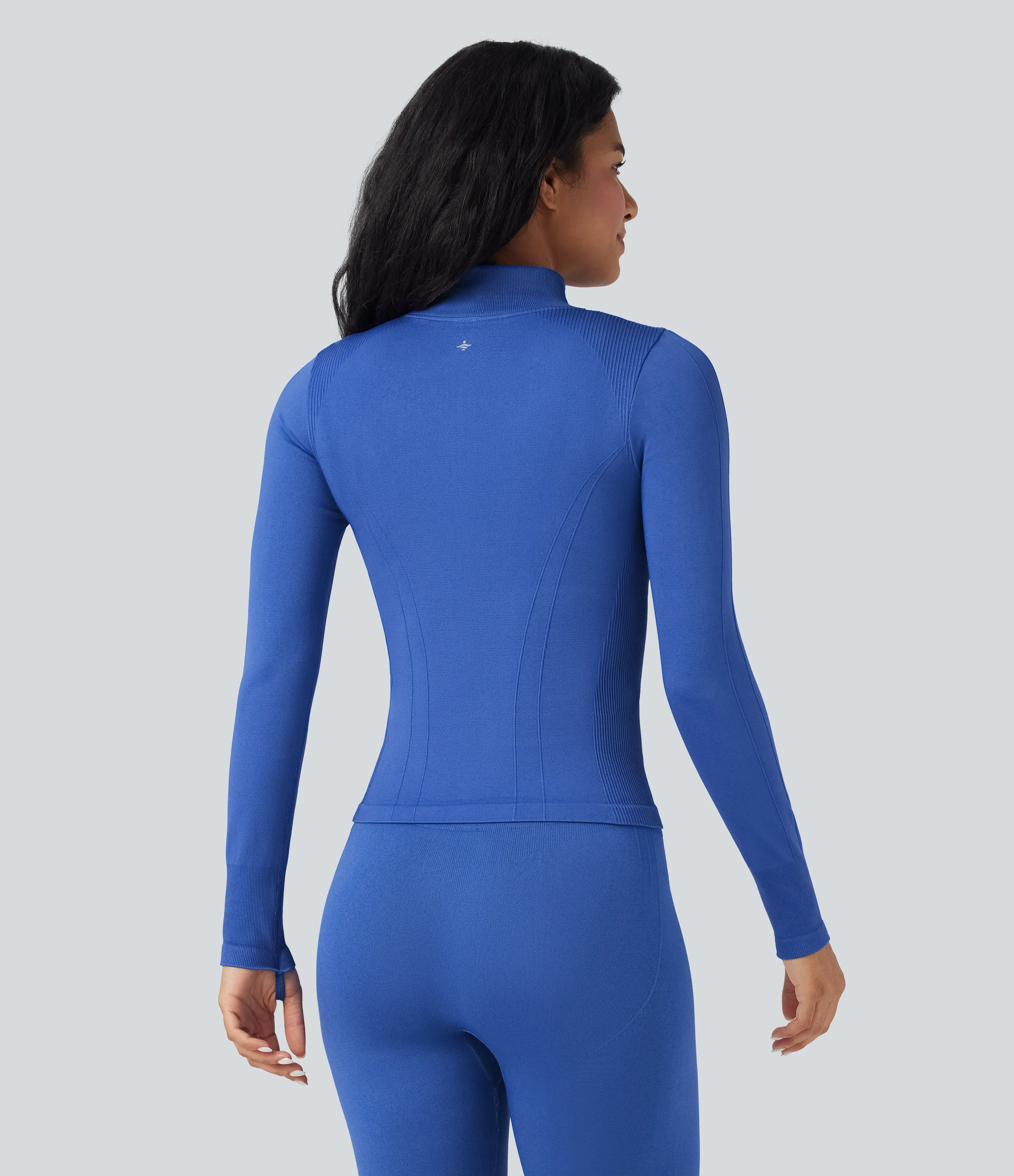 Halara Chamarra de yoga de manga larga con cuello alto y abertura para el pulgar sin costuras - Illusionary Midnight Blue - L sold by Halara product image thumbnail 4