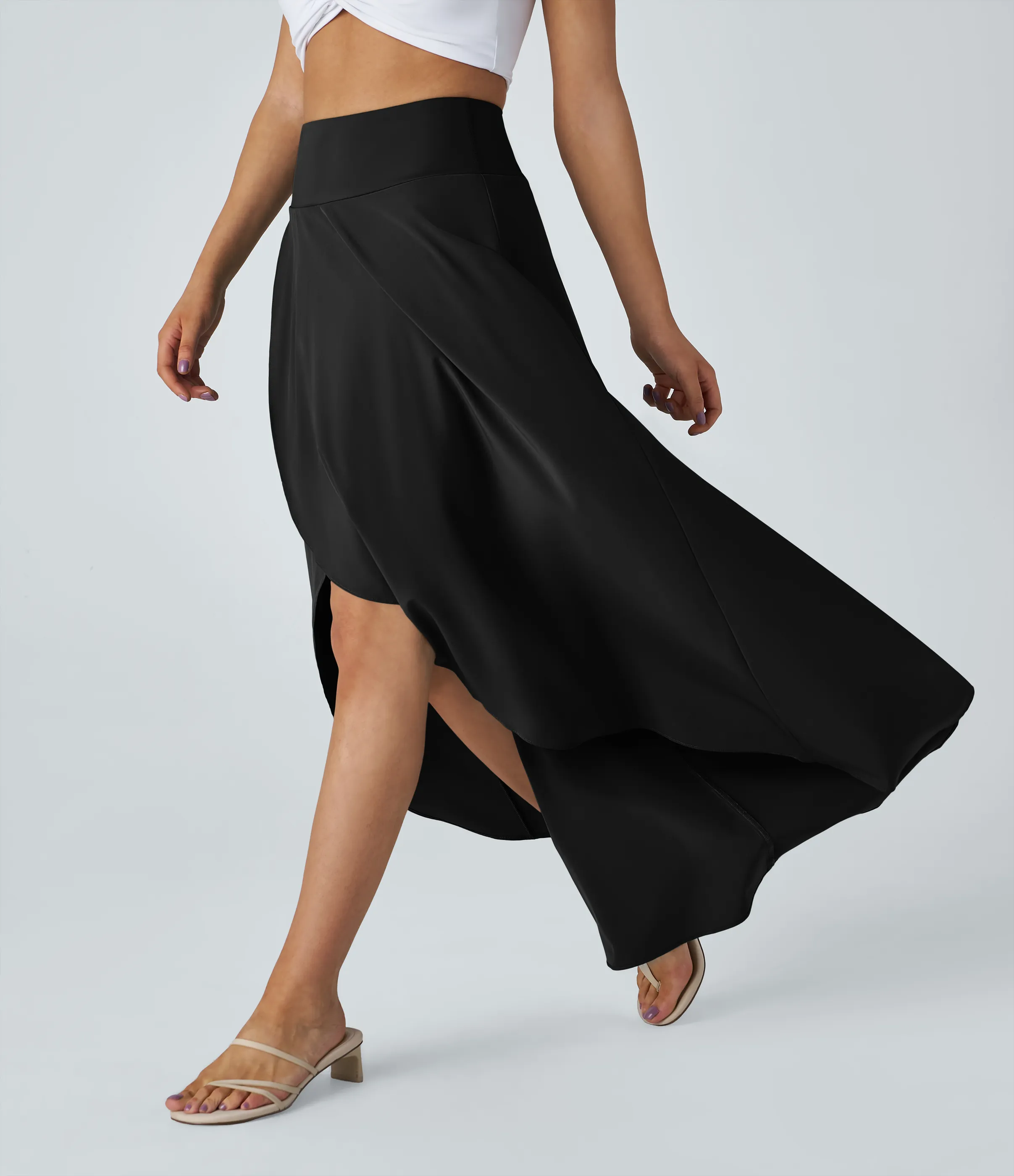 Halara Falda Breezeful™ larga regular tiro alto volante alto bajo 2 en 1 fluida secado rápido - Black - XS(regular) sold by Halara product image thumbnail 2