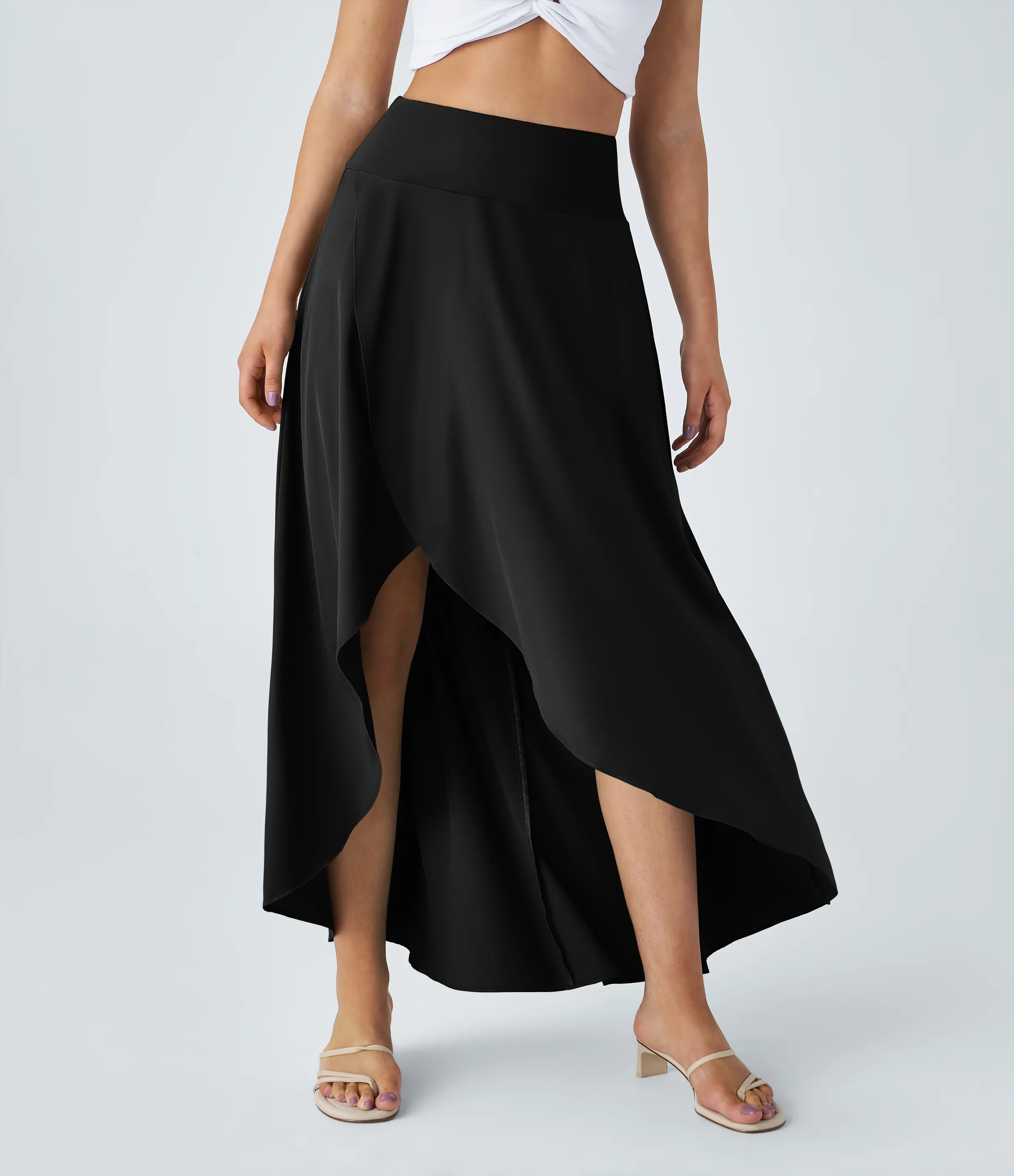 Halara Falda Breezeful™ larga regular tiro alto volante alto bajo 2 en 1 fluida secado rápido - Black - XS(regular) sold by Halara product image thumbnail 4