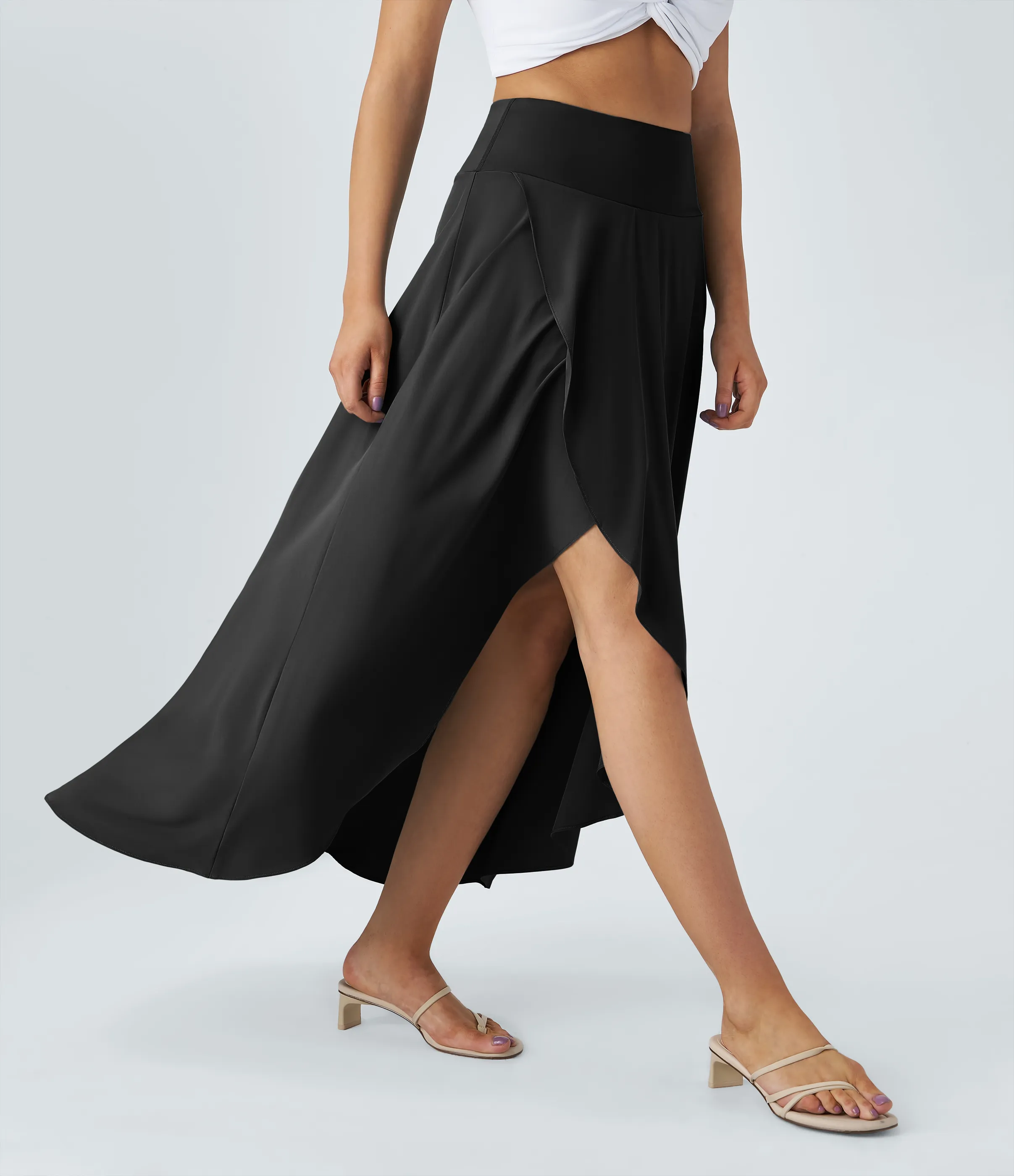 Halara Falda Breezeful™ larga regular tiro alto volante alto bajo 2 en 1 fluida secado rápido - Black - XS(regular) sold by Halara product image thumbnail 5