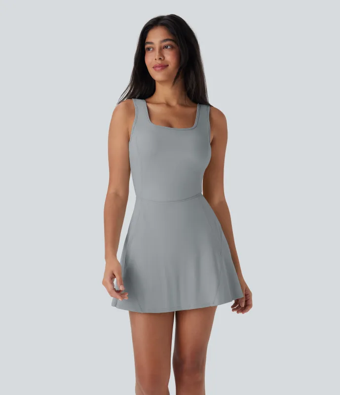 Halara Vestido mini de baile Softlyzero™ Airy 2 en 1 con espalda abierta cruzada y escote en U con bolsillos laterales y fresco al tacto - Easy Peezy - Quarry - L sold by Halara