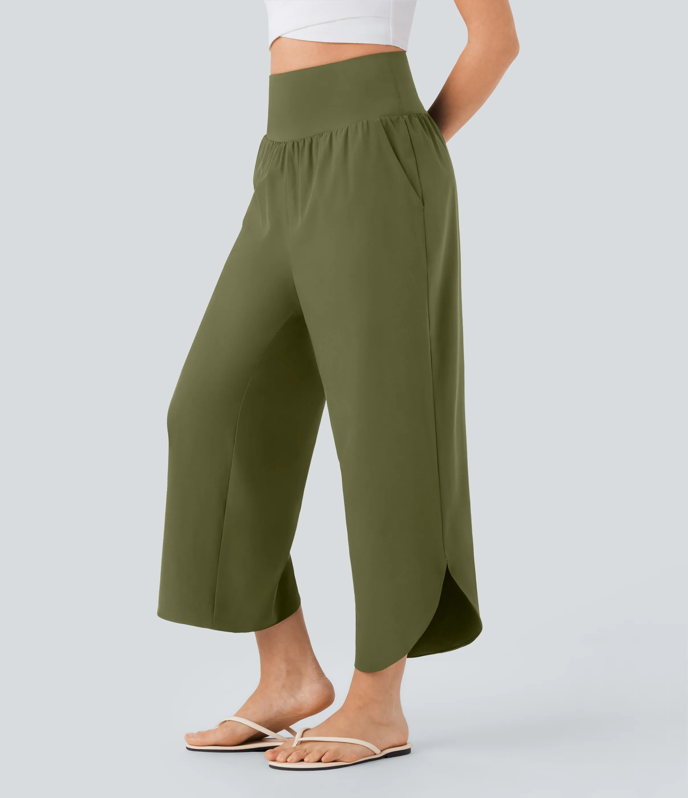 Halara Pantalón SoCinched resort secado rápido dobladillo dividido bolsillo lateral control abdomen tiro alto - Sphagnum - L(regular) sold by Halara product image thumbnail 2