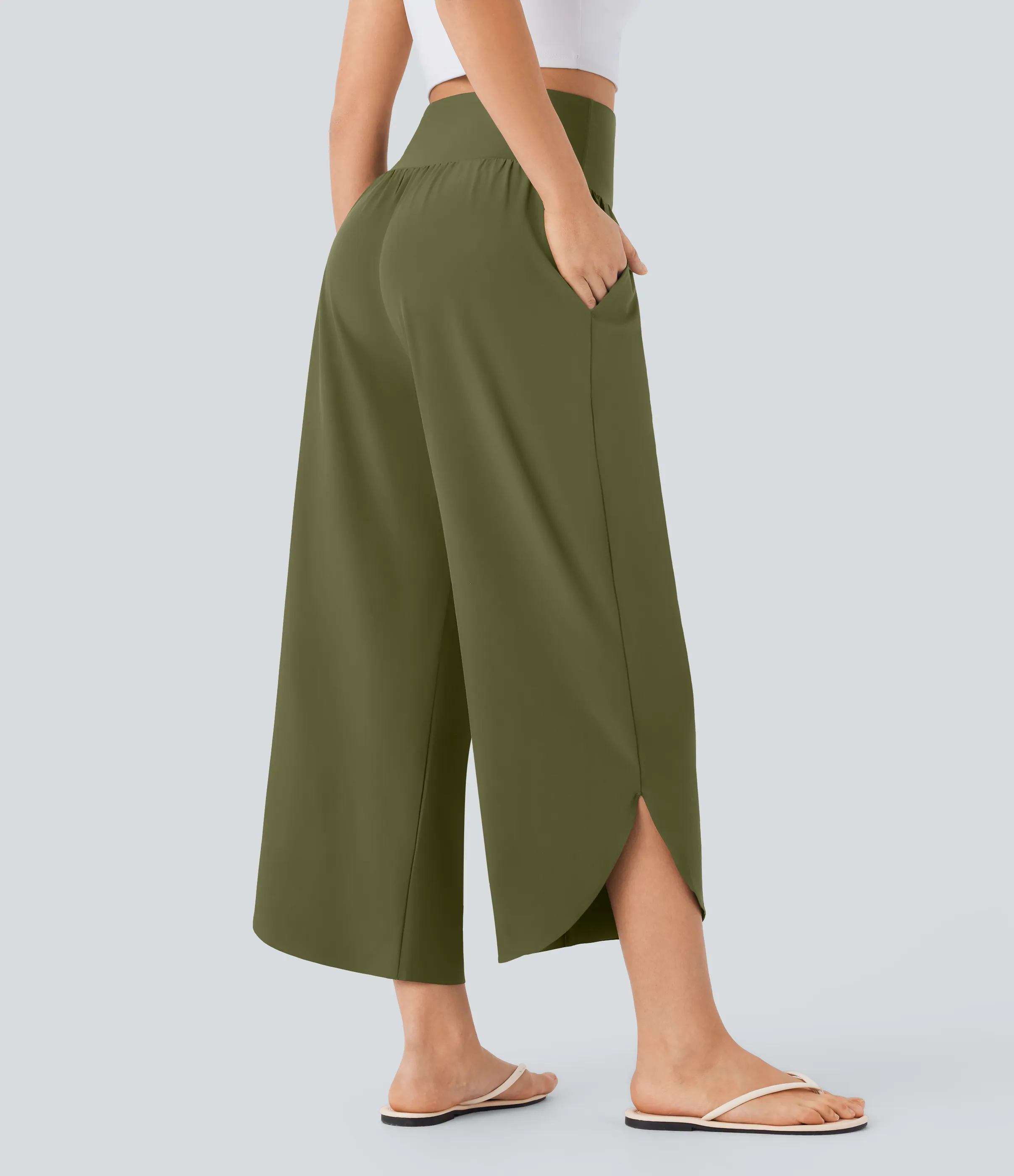 Halara Pantalón SoCinched resort secado rápido dobladillo dividido bolsillo lateral control abdomen tiro alto - Sphagnum - L(regular) sold by Halara product image thumbnail 3