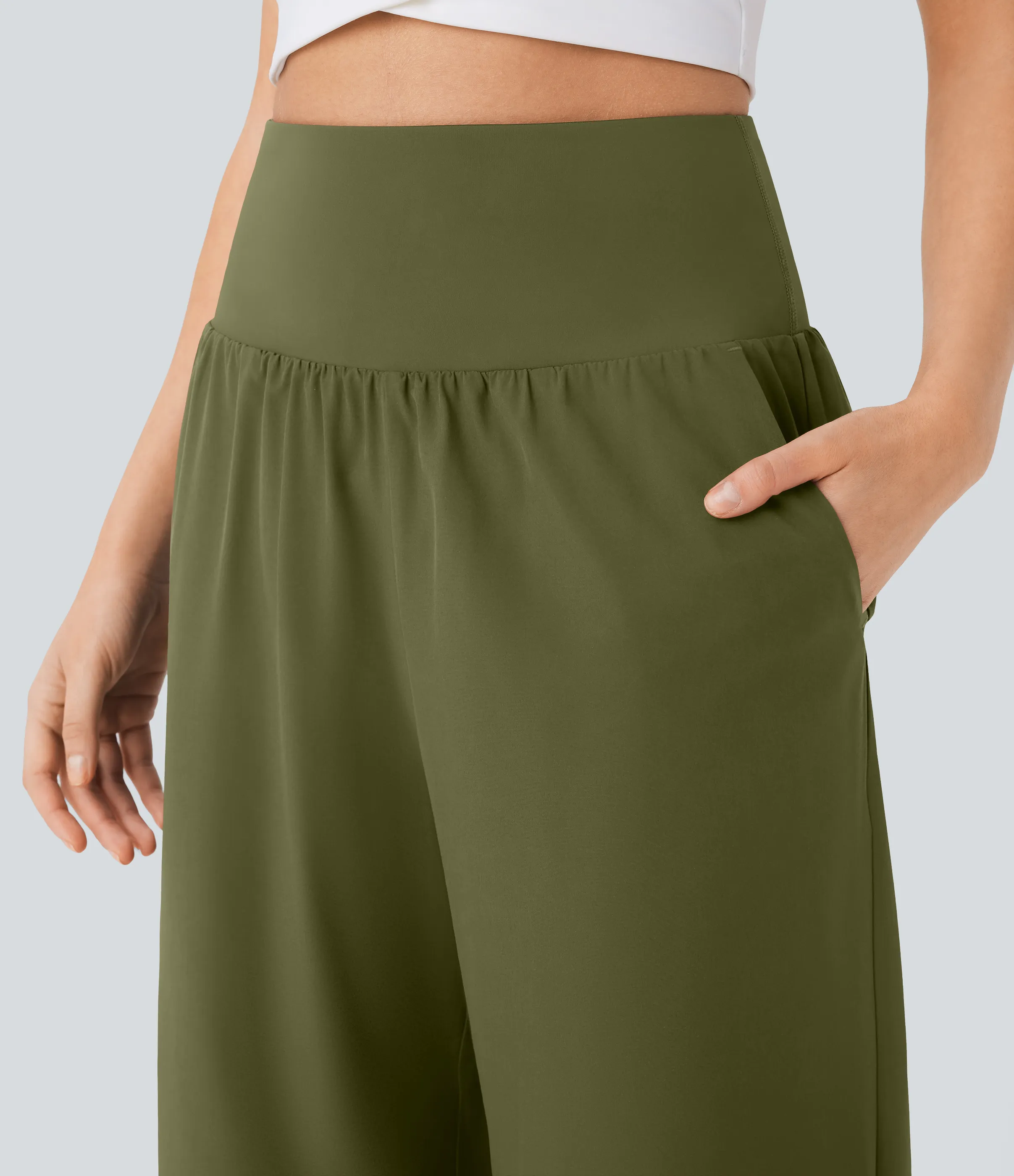 Halara Pantalón SoCinched resort secado rápido dobladillo dividido bolsillo lateral control abdomen tiro alto - Sphagnum - L(regular) sold by Halara product image thumbnail 5