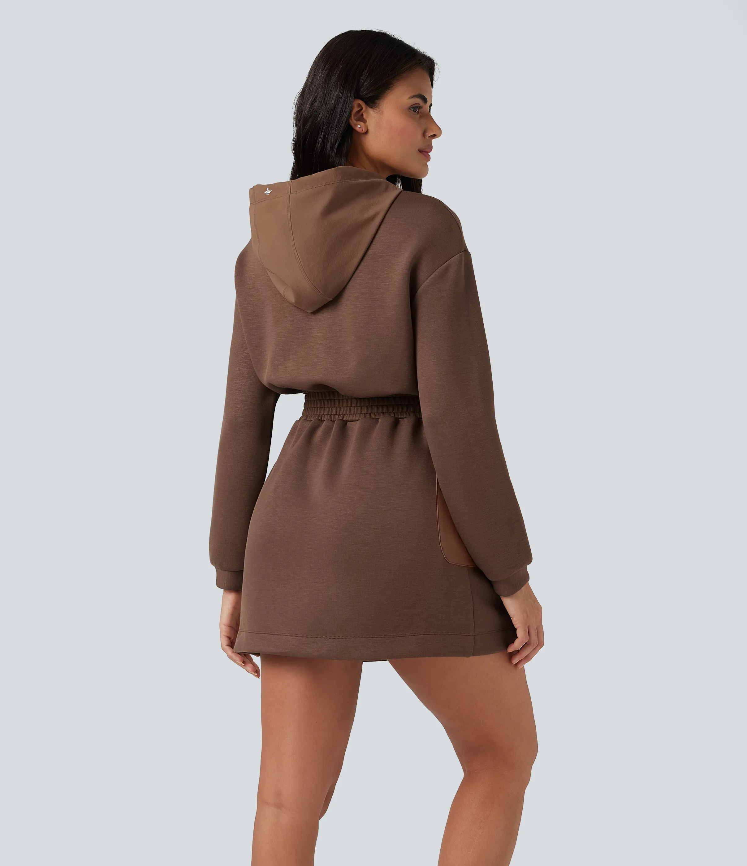 Halara Minivestido deportivo de senderismo de manga larga con capucha, cordón ajustable y bolsillos - Cocoa Brown - L sold by Halara product image thumbnail 3