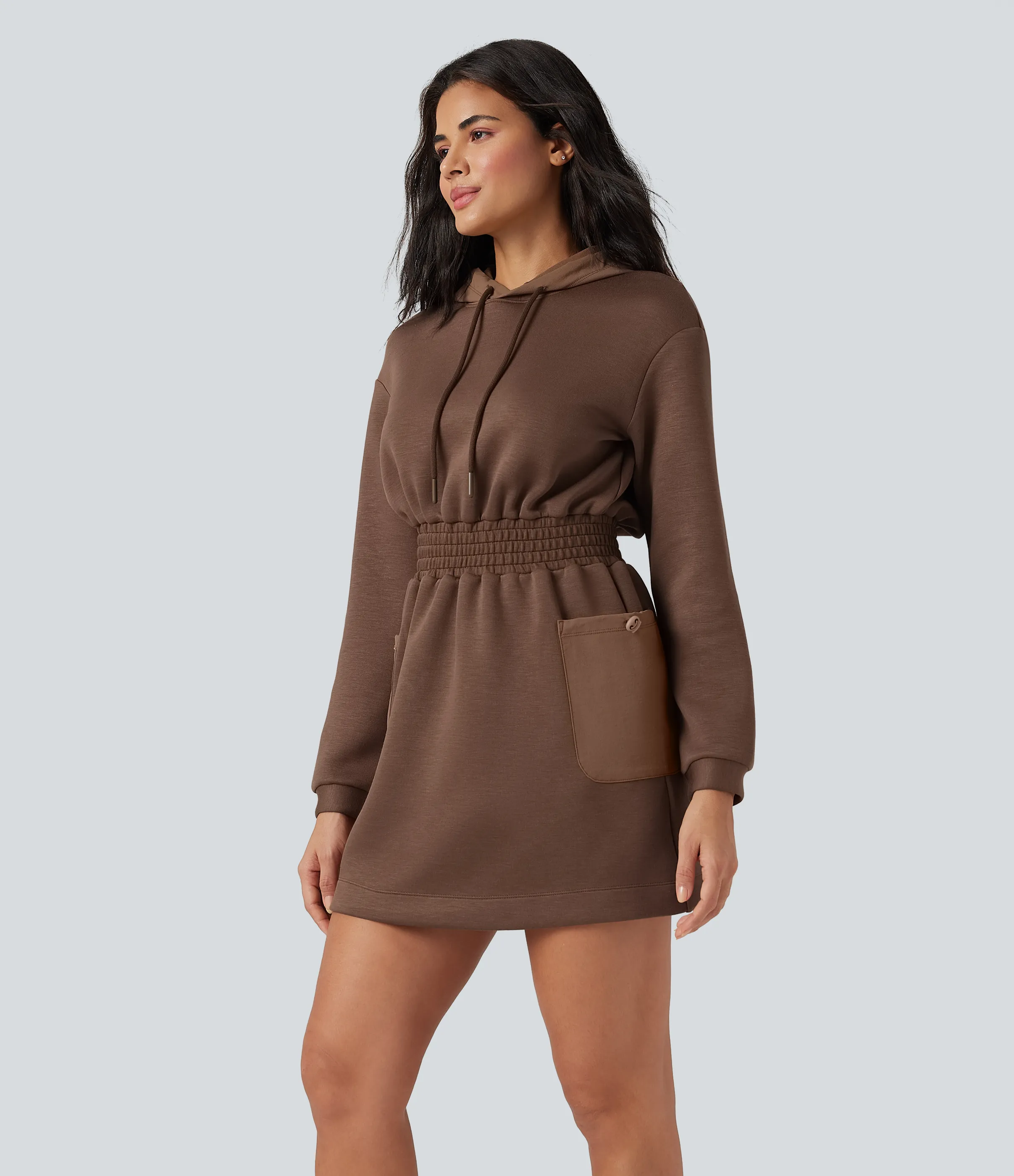 Halara Minivestido deportivo de senderismo de manga larga con capucha, cordón ajustable y bolsillos - Cocoa Brown - L sold by Halara product image thumbnail 4