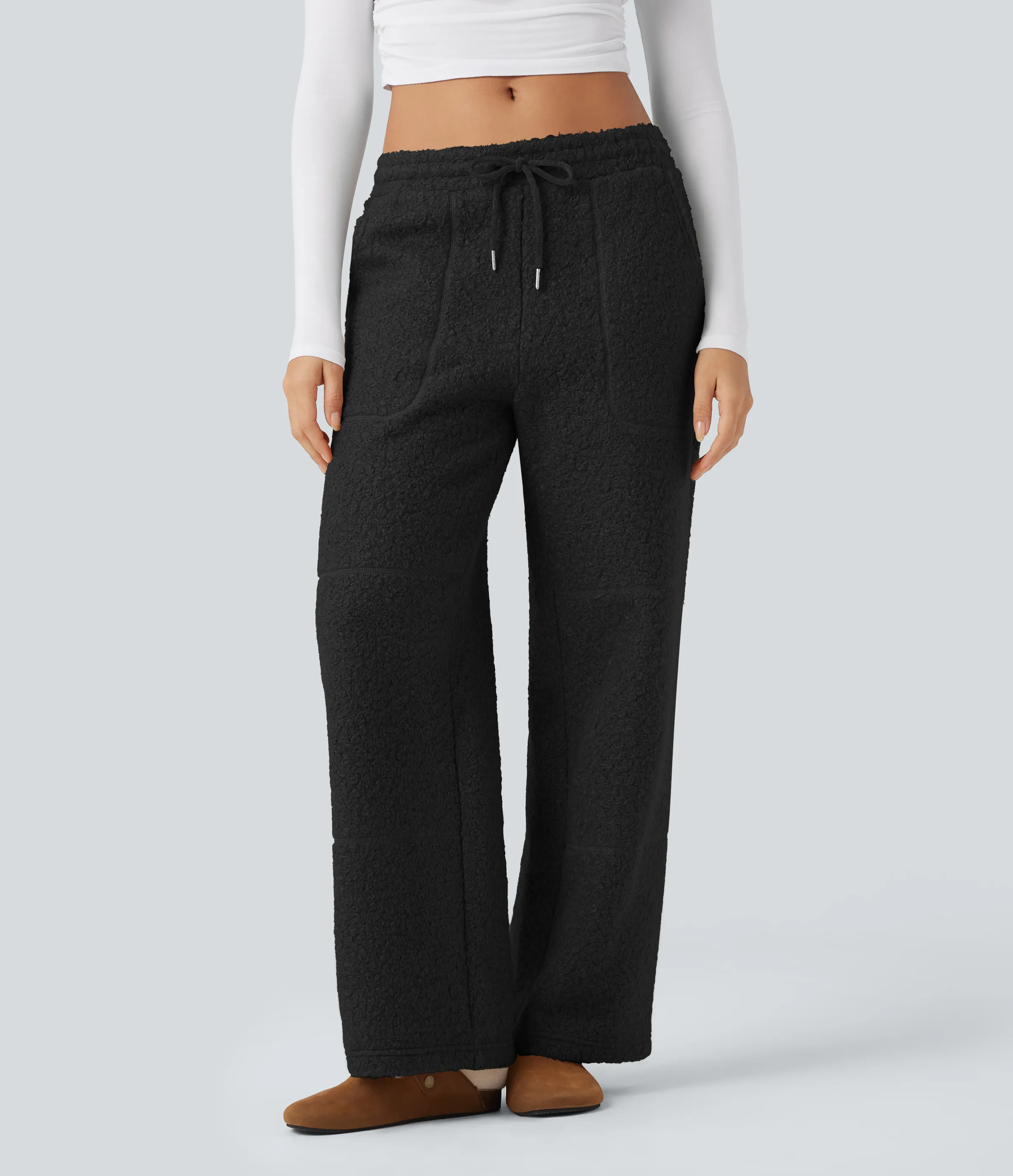 Halara Pantalones holgados casuales de tiro medio con cordón y bolsillos - Black - M(regular) sold by Halara product image thumbnail 2