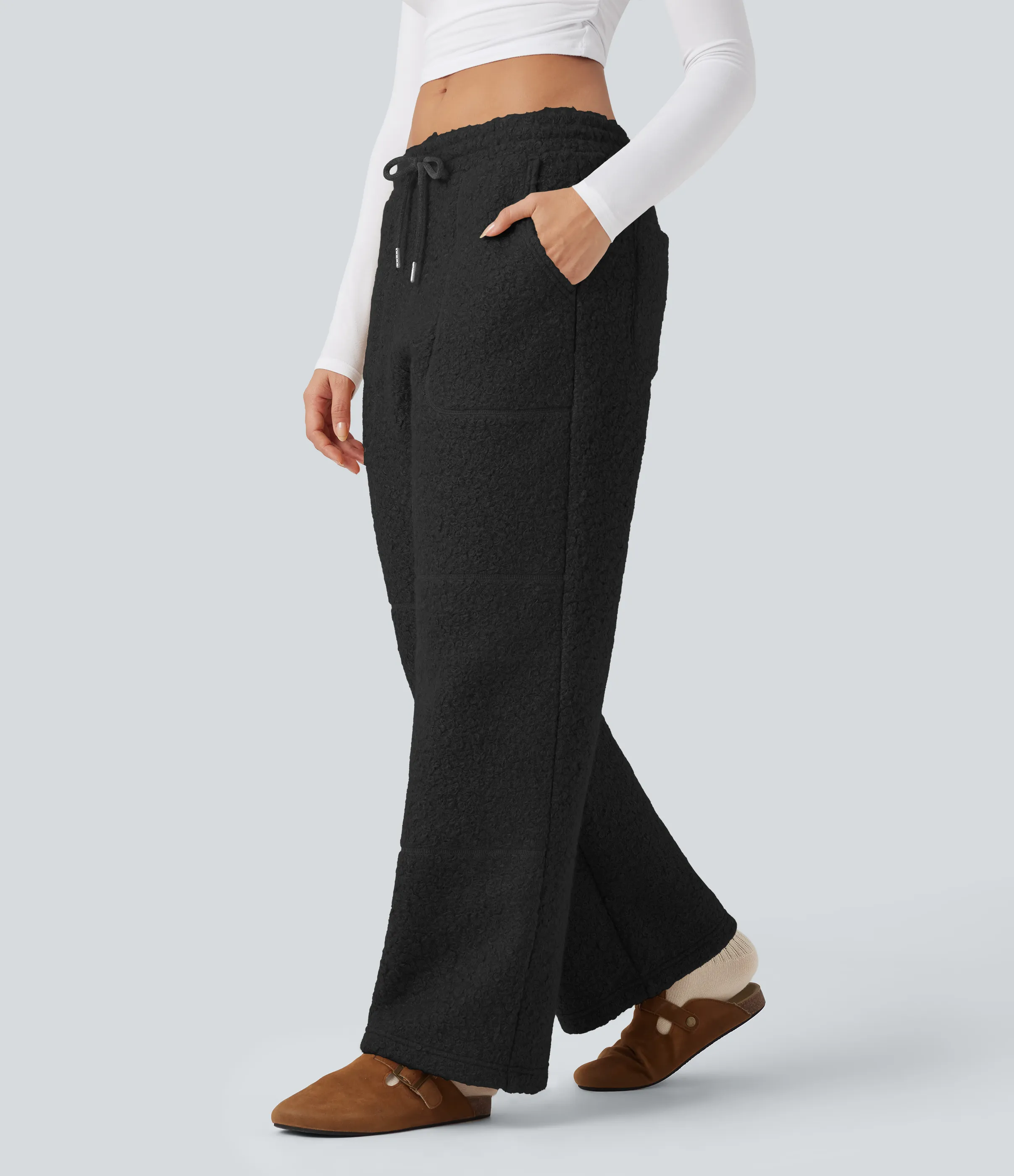 Halara Pantalones holgados casuales de tiro medio con cordón y bolsillos - Black - M(regular) sold by Halara product image thumbnail 4