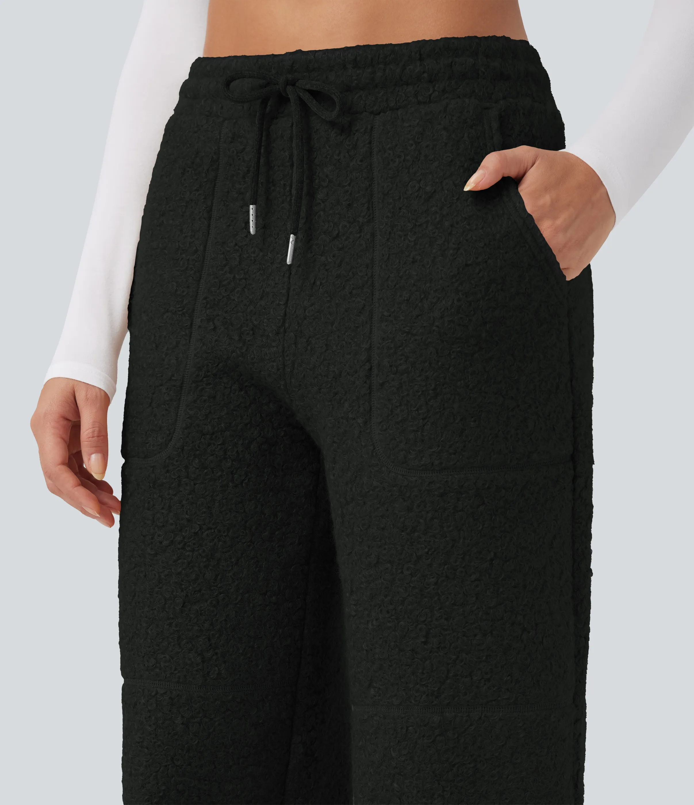 Halara Pantalones holgados casuales de tiro medio con cordón y bolsillos - Black - M(regular) sold by Halara product image thumbnail 5