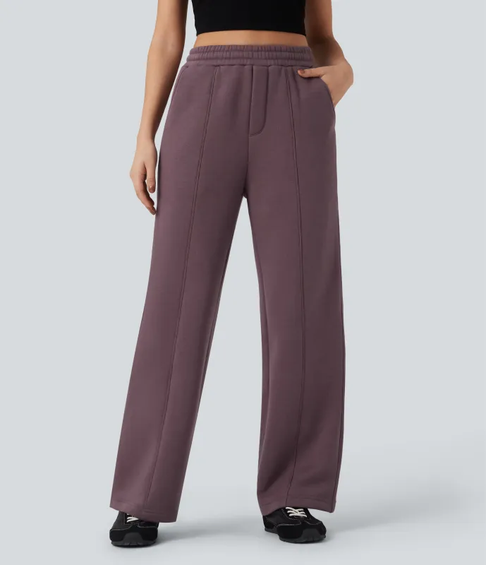 Halara Pantalones casuales anchos de algodón polar con tiro alto, cordón ajustable y bolsillos - Flint - L(regular) sold by Halara