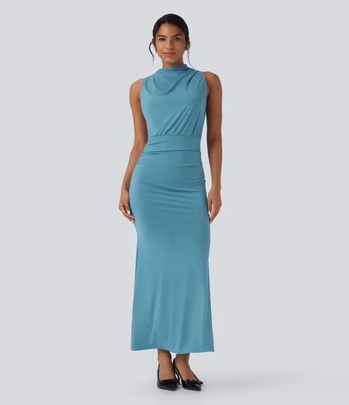 Halara Vestido largo sin mangas con escote en forma de tulipán y espalda con abertura - Delphinium Blue - M sold by Halara