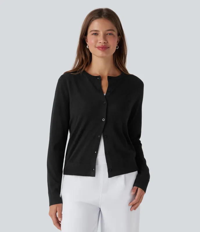 Halara Cárdigan de lana de oficina de manga larga y cuello redondo - Black - XL sold by Halara