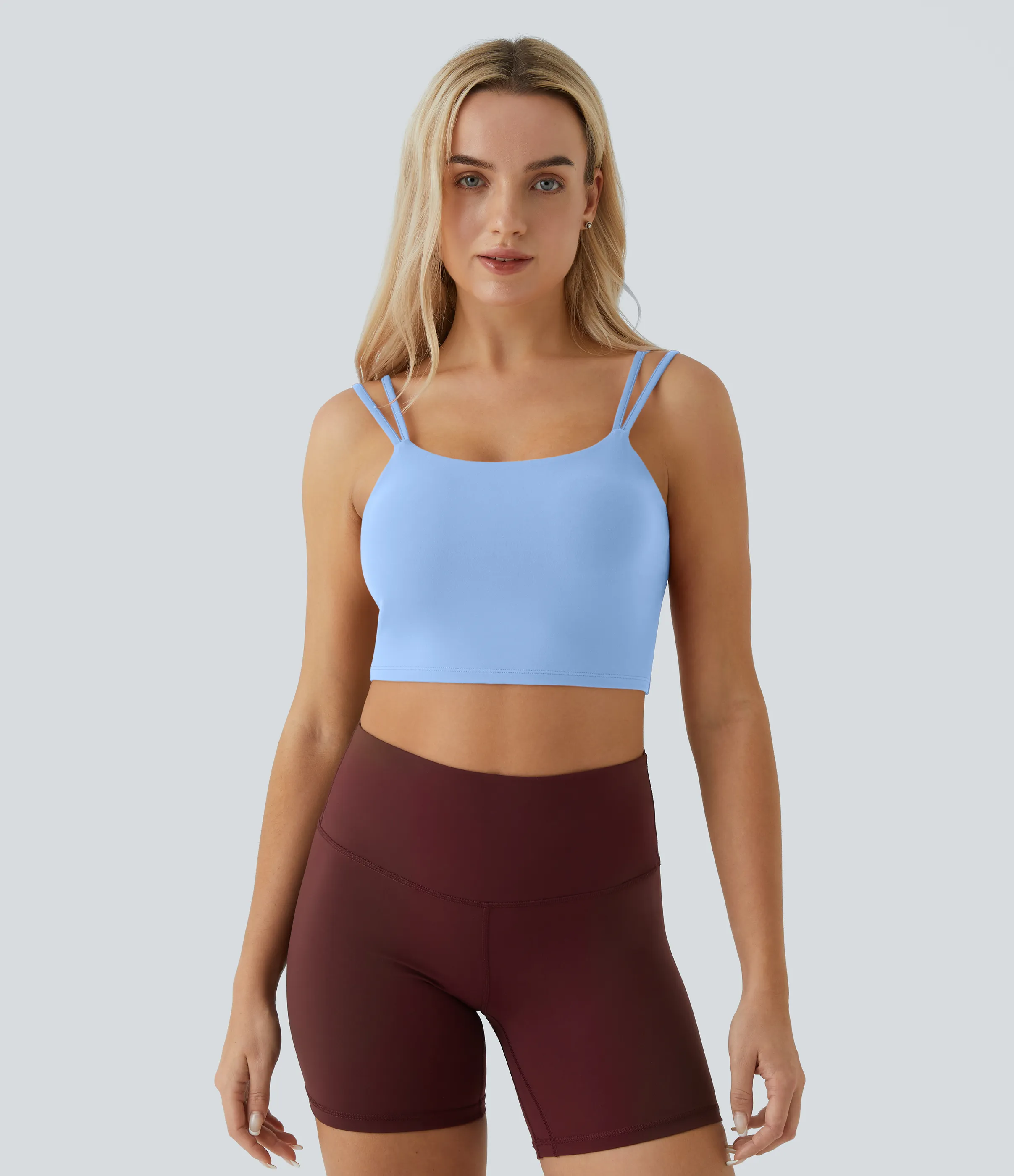 Halara Top corto de yoga con tirantes dobles, espalda cruzada y retorcida en copas D-F - Fresh Blue - XL sold by Halara product image thumbnail 3